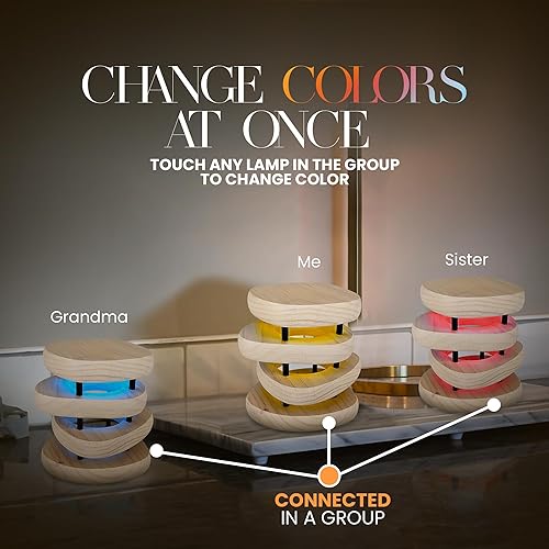 Vista 12 de Friendship Lamp® by Filimin Mid-Century Knotty Alder Wood Design - Wi-Fi Touch Lamp LED Light for Long-Distance, Connection, Relationship, Gift