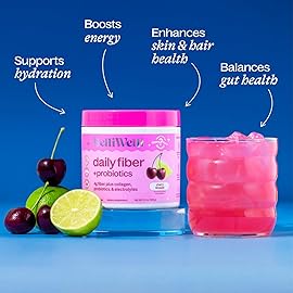 Belli Welli Fiber Supplement for Women&Men, Premium Daily Fiber Powder from Organic Acacia Fiber Added Collagen, Electrolytes&Probiotics, No Bloat, Constipation&Gut Health Support (Cherry Limeade)
