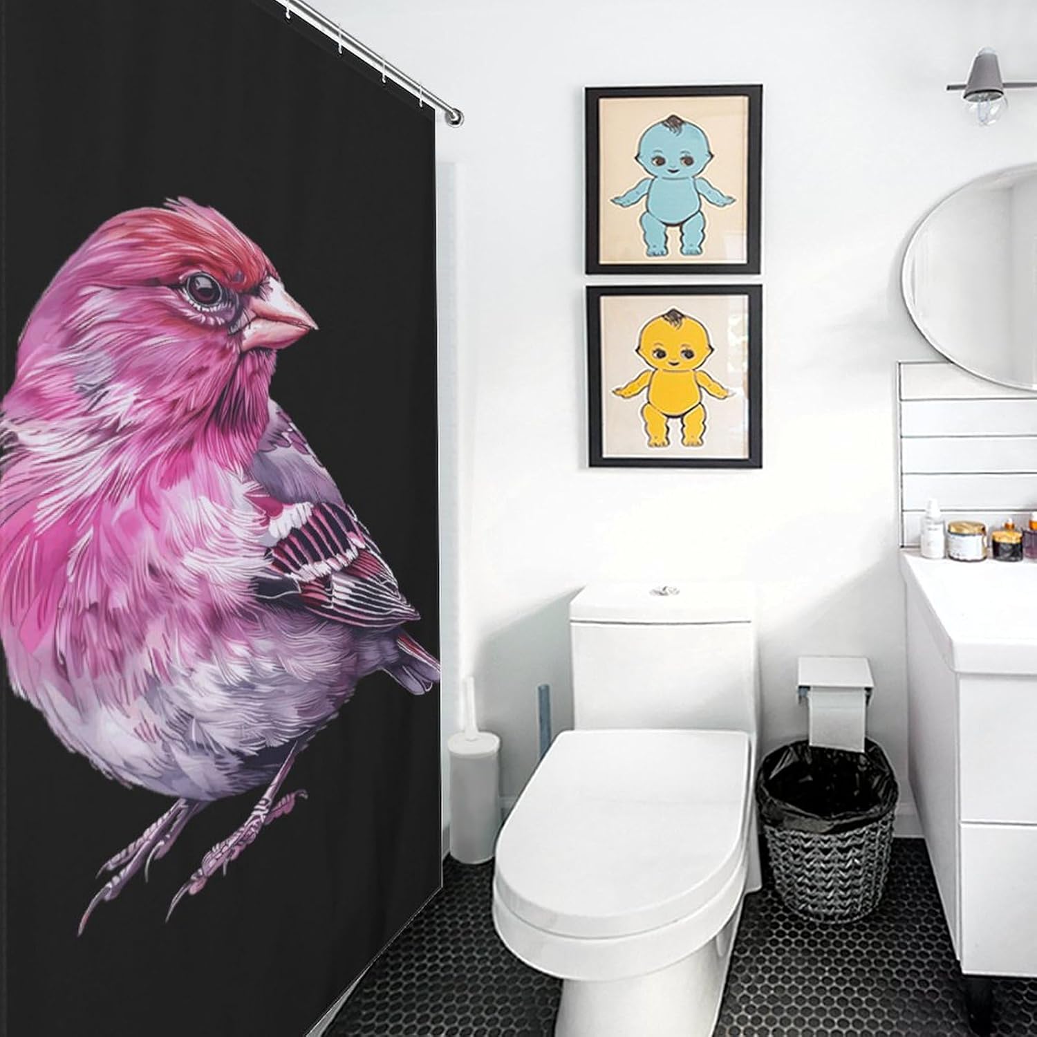 Purple Finch Bird Funny Shower Curtains Washable Bath Curtain Liner with Hooks for Bathroom Bath Tubs 36x72Inch（92x183cm）