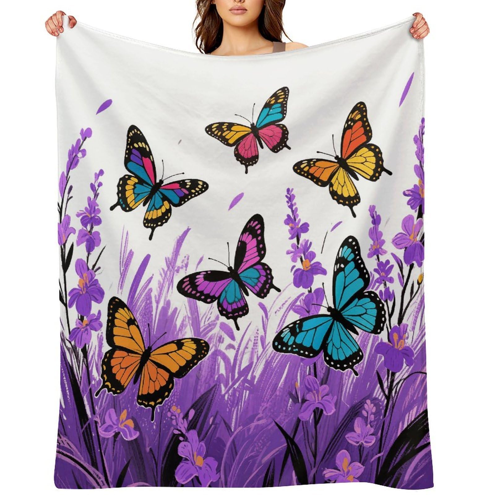 Colorful Butterflies Throw Blanket for Couch and Bed Super Soft Warm Lightweight Throw Blankets Cozy Fuzzy Flannel Blanket Personalized Decorative Blankets for Sofa Decor 50"x60"