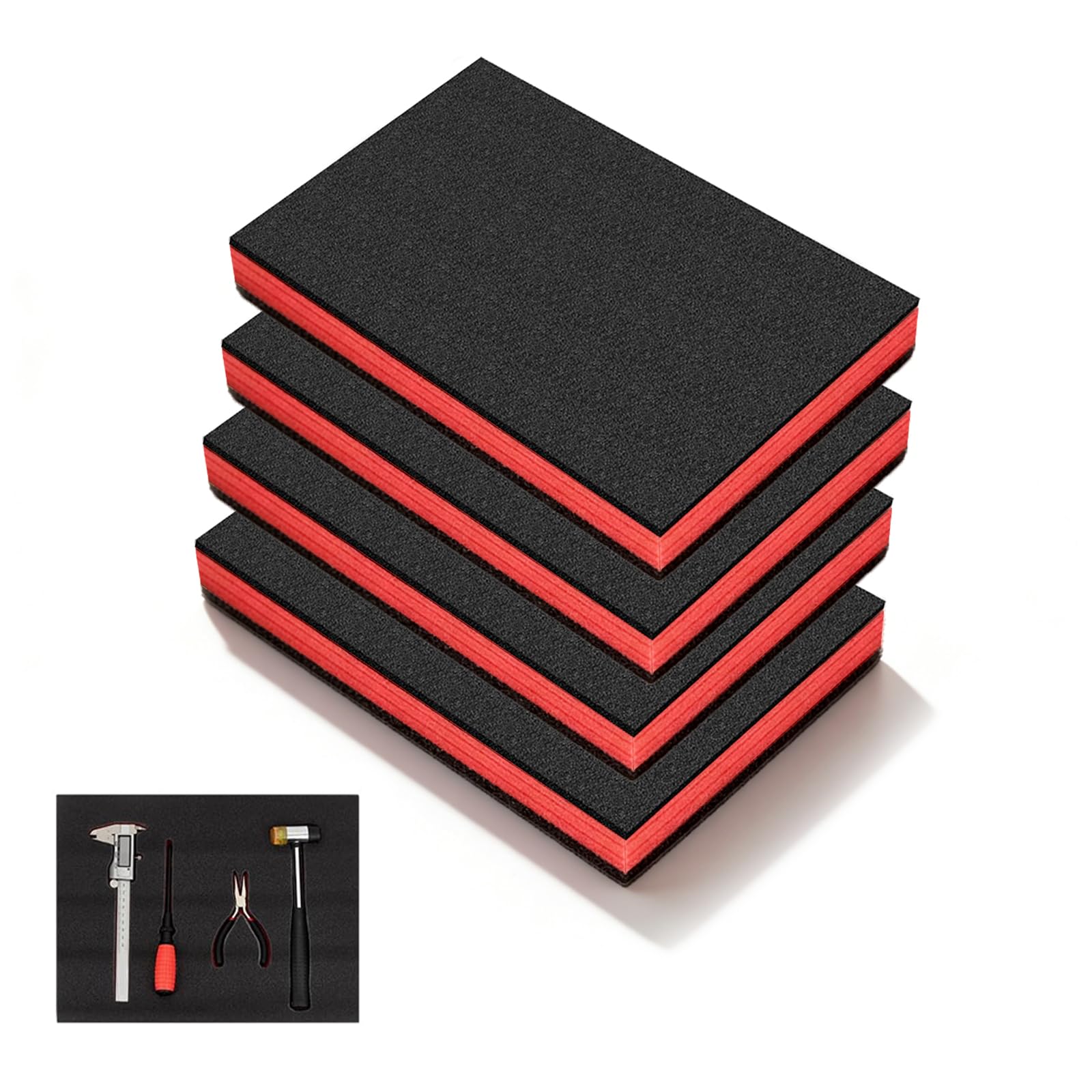 4-Piece Tool Box Foam/Shadow Foam Liner Kit – Cuttable Polyurethane Foam Sheet、Foam Insert – Commonly Used EPE Foam Board as Tool Boxes Organiser Inserts (Black/Red, 40 x 33 x 2.5 cm) — image 1