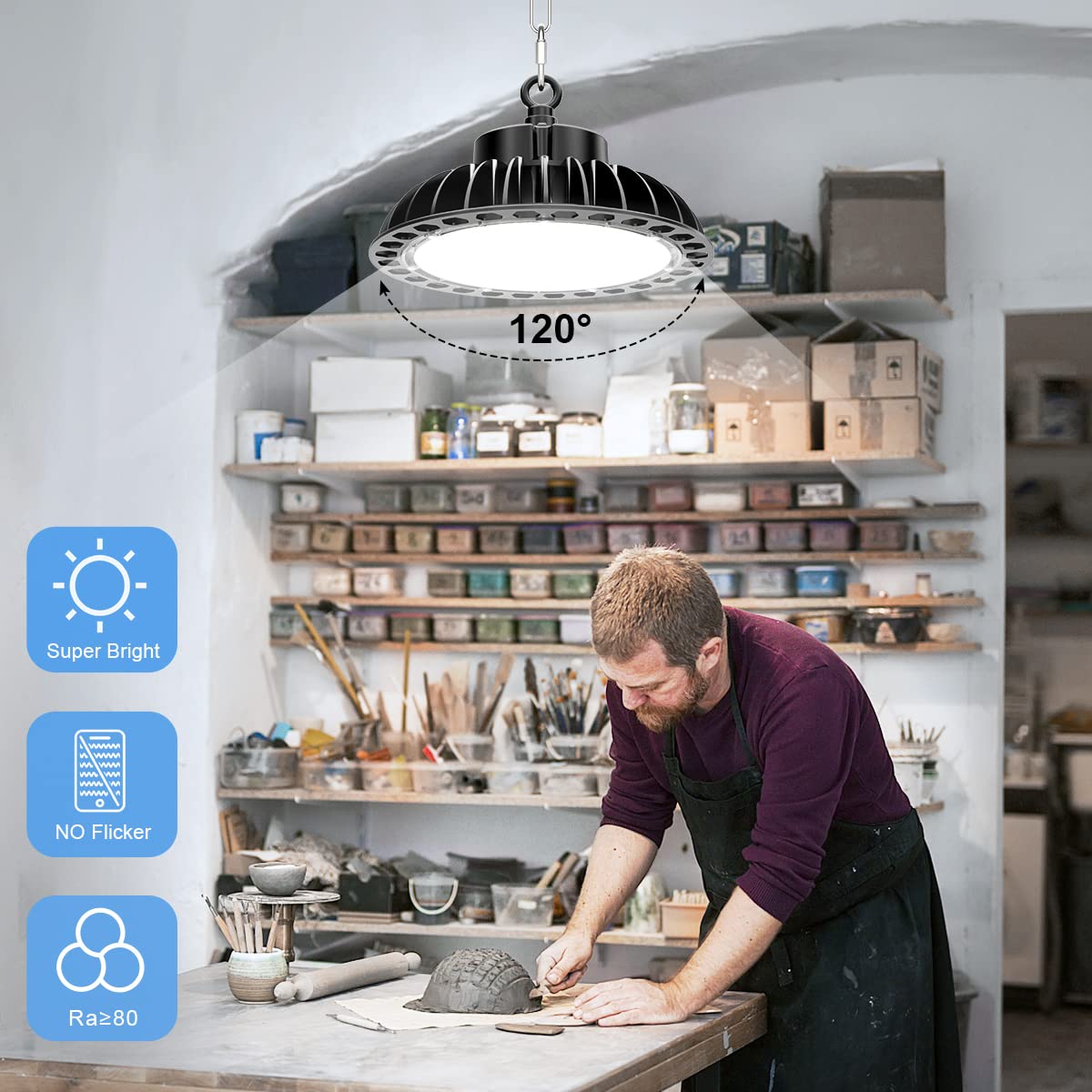 Hallenbeleuchtung LED Hallenstrahler 200W 28000LM UFO Lampe Hallen Strahler Groß Werkstattleuchte IP65 Industriestrahler Wasserdicht Hallenleuchte 5500K Kaltweiß Werkstattlampe Werkstatt Beleuchtung