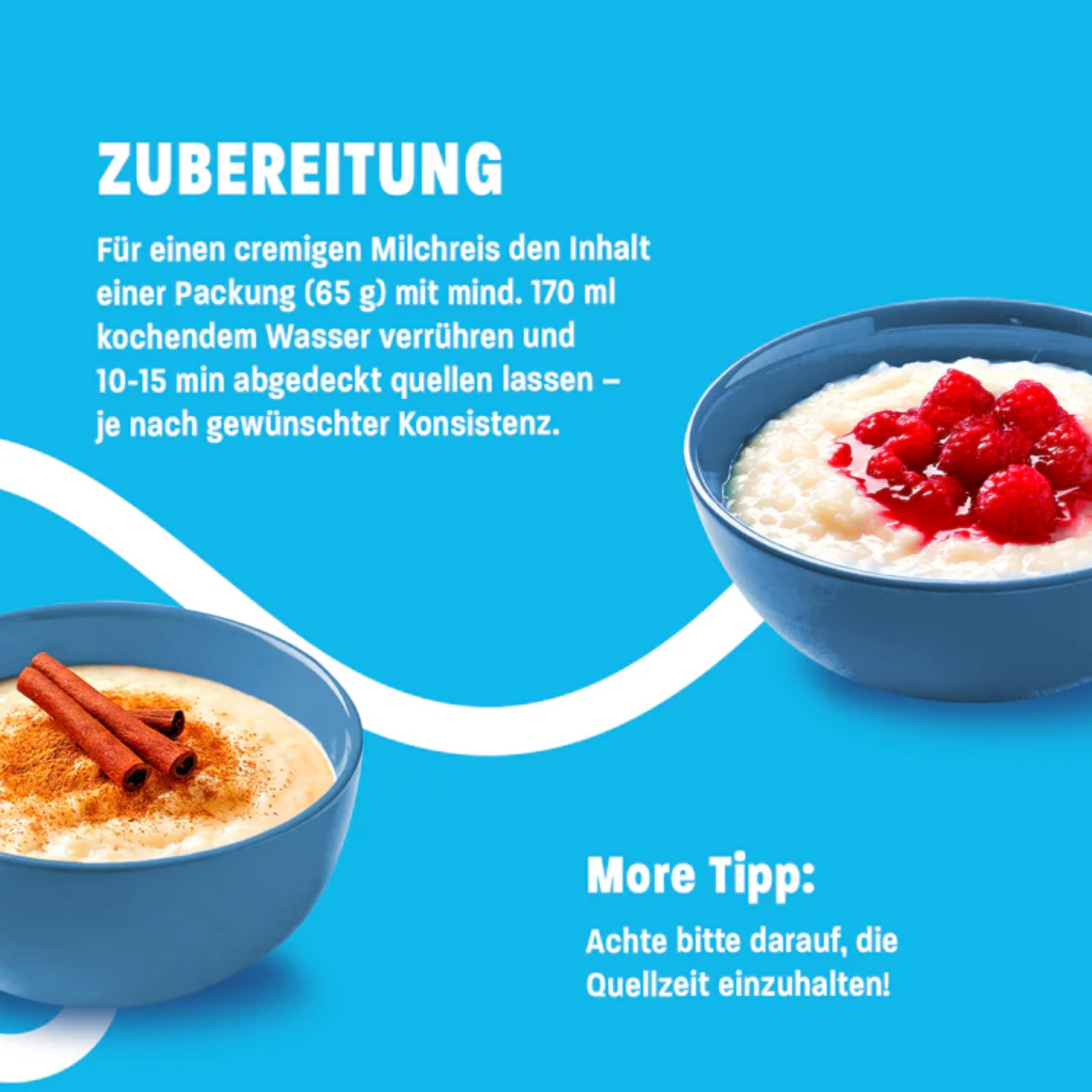 More Protein Milchreis, 10er Tray, 10 x 65 g, 25 g Eiweiß pro Portion, schnelle Zubereitung ohne Kochen, cremig leckerer Milchreis mit weniger Zucker und Fett, perfekt zum Verfeinern