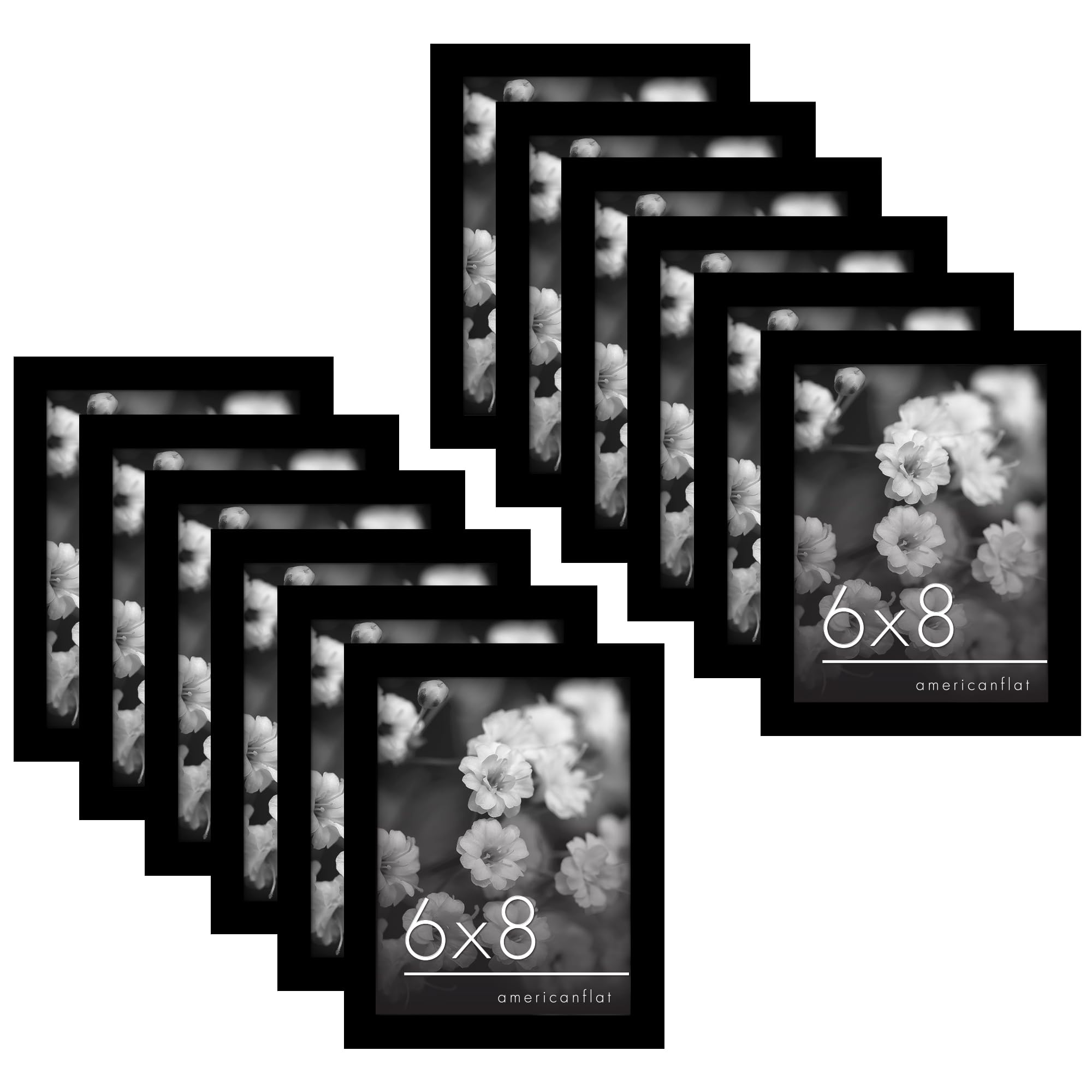 Americanflat 12 Piece 6x8 Gallery Wall Picture Frame Set - Black Picture Frames with Polished Plexiglass and Easel - Horizontal and Vertical Formats for Wall and Tabletop