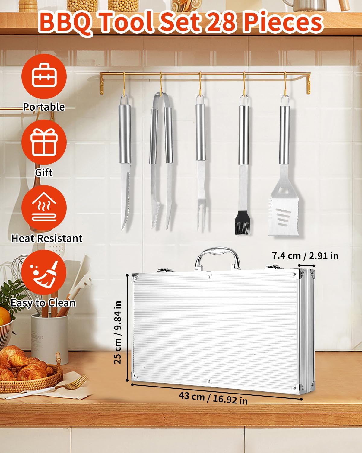 Set Valigetta Accessori Utensili Barbecue BBQ Forchettone Pinza Spatola Coltello | Leroy Merlin