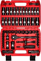 LLNDEI 95-Piece 3/8" Drive Impact Socket Set - SAE 5/16-3/4" & Metric 8-22mm Deep/Shallow CR-V Steel, Ratchet, Bits, Spark Plugs, 6-Point