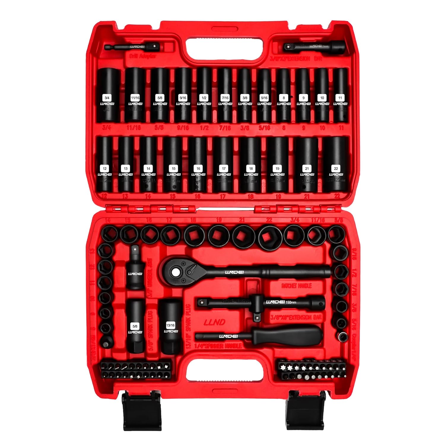LLNDEI 3 8 Drive Impact Socket Set Standard SAE 5 16 to 3 4-Inch Metric Size 8-22mm 95