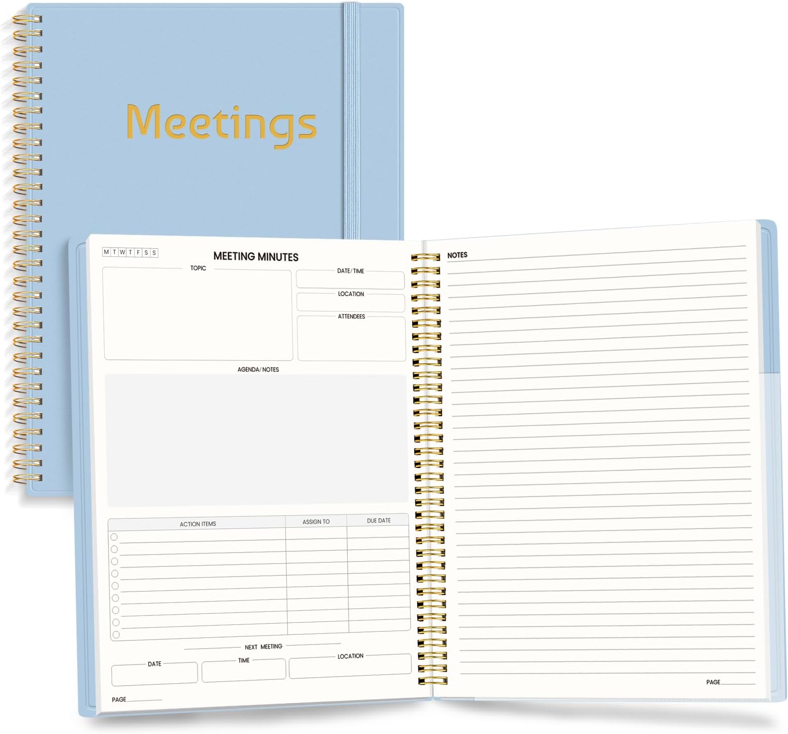 SUNEE Half Meeting Half Note 8.5"x11" Notebook for Work – 140 Pages, A4 Size Project Planner for Women&Men, Minutes Organizer for Meeting Notes, Ideas for Office/Business, PVC Waterproof Cover, Blue