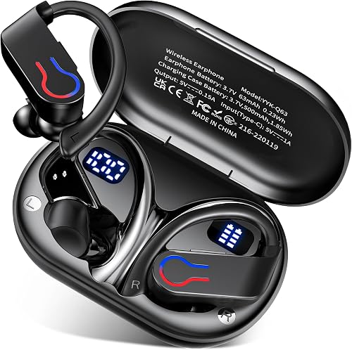 Paekole Auriculares Inalámbricos Deportivos Bluetooth 6.1 120H IPX7 | Gancho ergonómico, Pantalla LED, 120H batería, 4 mic ENC, driver 16.2mm, IPX7, botón físico, carga USB-C, ajuste seguro