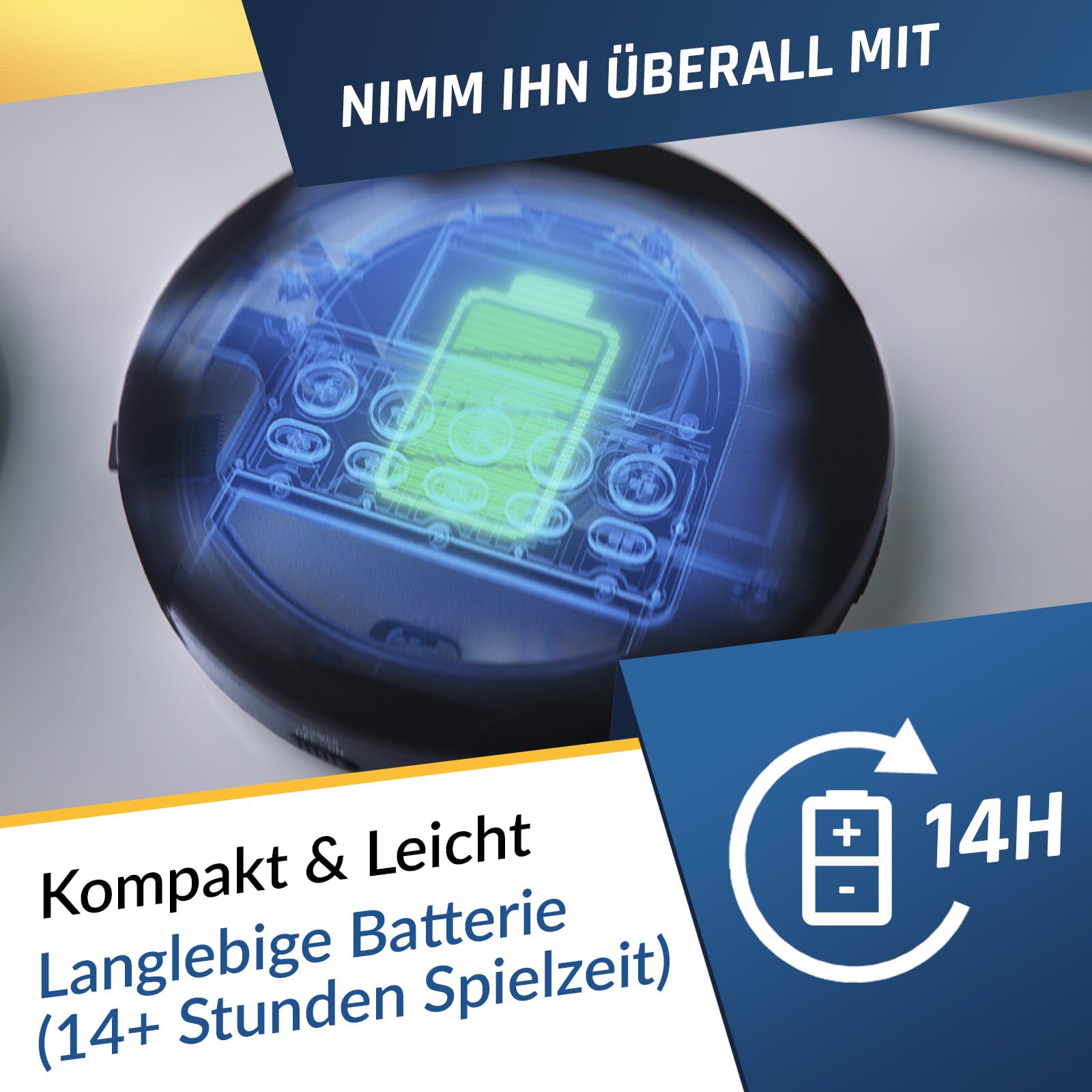 KLIM Nomad CD Player Bluetooth - Tragbarer CD-Player Discman mit langlebigem Akku - Inklusive Kopfhörer - CD-R, CD-RW, MP3 - Mit TF-Reader, Radio FM - Ideal für Autos - Portable Diskman
