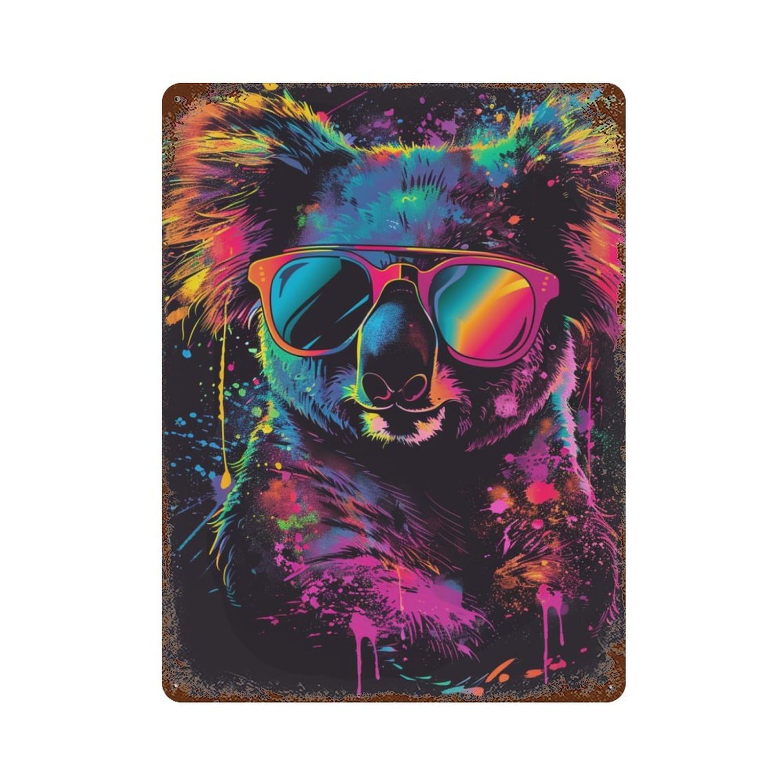 Colorful Koala Art Print-1 15.7"x11.8" Vintage Rust Metal Sign, Decorative Metal Wall Art for Bistro, Counter And Cafe Decor