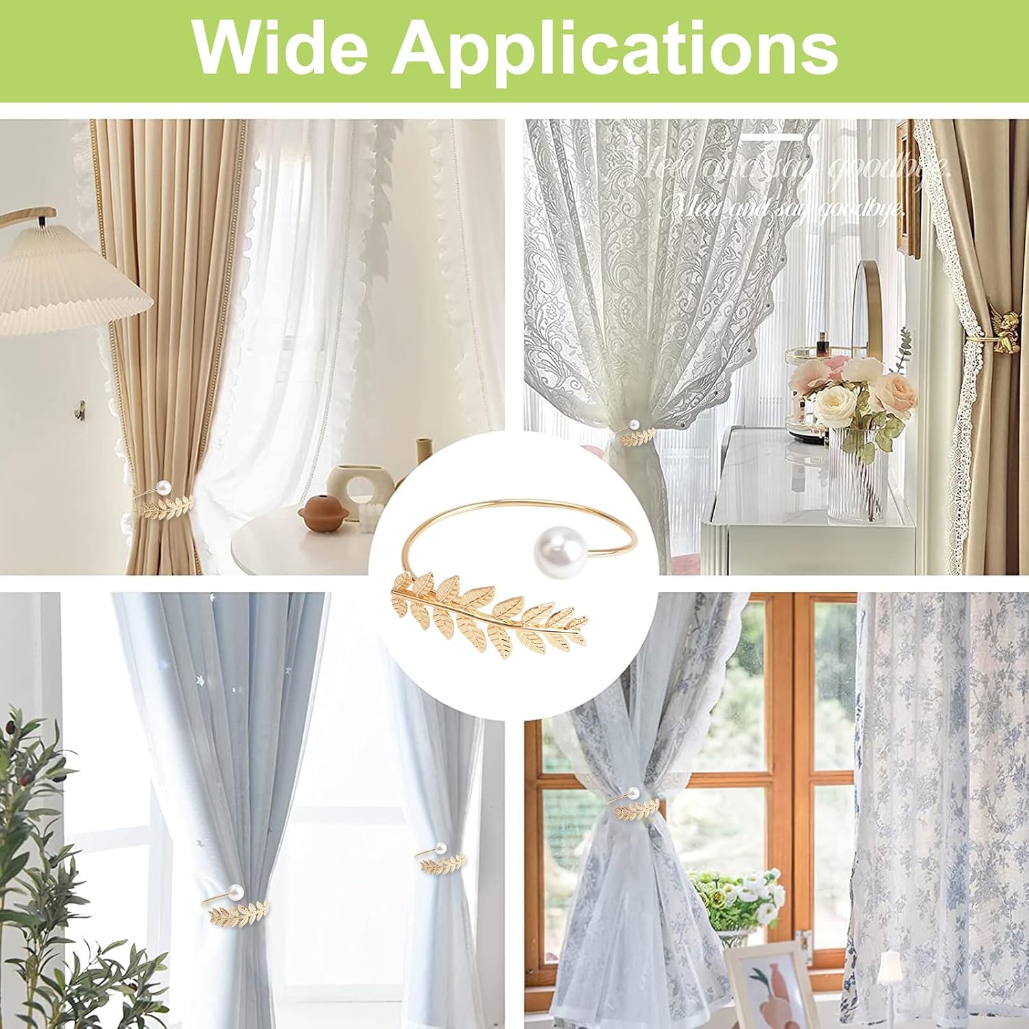 Curtain Tie Back 2 Pack Metal Curtain Tieback Creative Twist Drape Tie Back Decorative Pearl Leaf Spring Drape Holder Random Modelling Curtain Holdback for Home Office