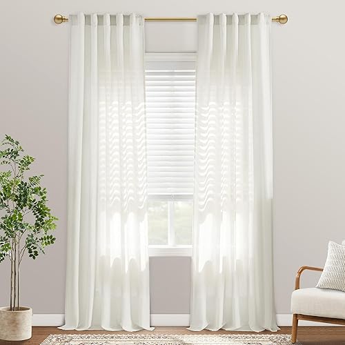 Miniatura 16 de PANELSBURG Cortinas de Lino Blanco de 90 Pulgadas de Largo para Dormitorio, Cortinas Blancas Semi Transparentes con Pliegues en la Parte Posterior
