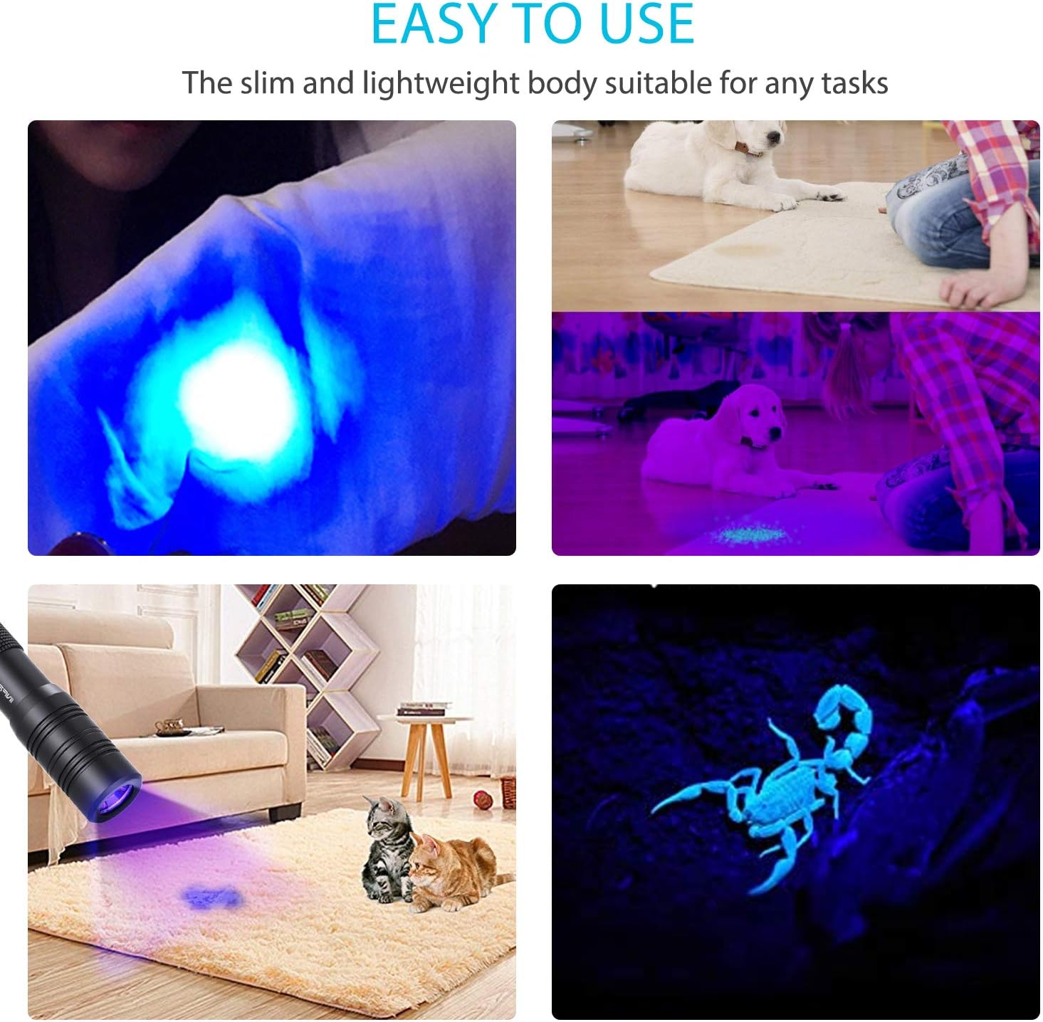 INFRAY Rechargeable Pen Flashlight Black Light, Zoomable, Small 395nm Blacklight Detector for Dog Urine and Dry Stain. IPX5 Water-Resistant, 900mAh NiMH Battery ×2 Included