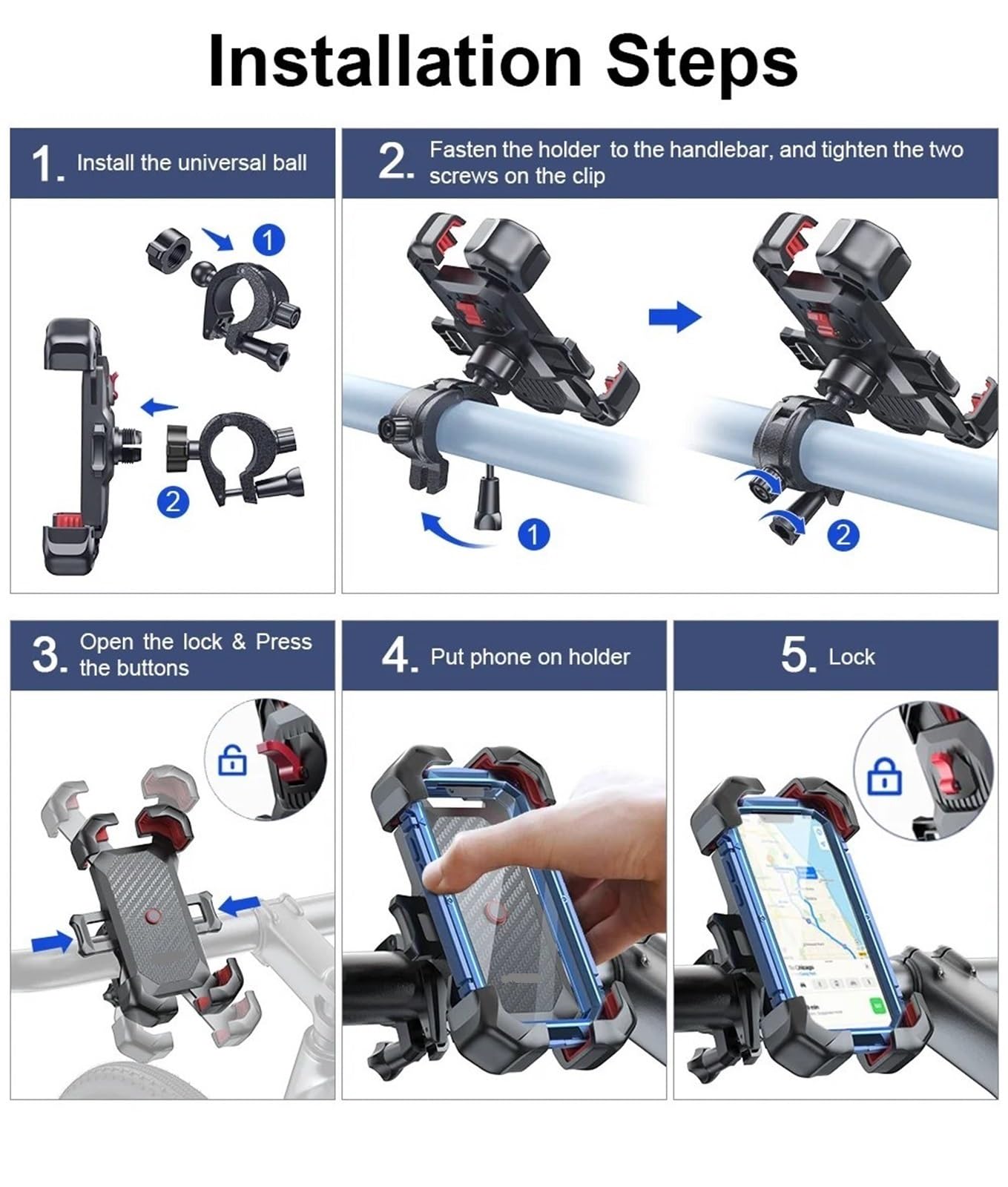 Support De Barre De Navigation De Moto Moto Universelle avec Vue à 360 °, Support Antichoc pour téléphone Portable de 4.7 à 7 Pouces