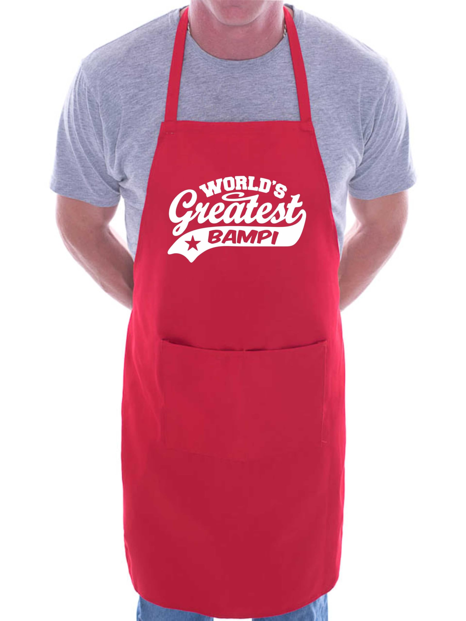 Print4u Unisex Red Apron Greatest Bampi Gift For Him Birthday Father's Day Present
