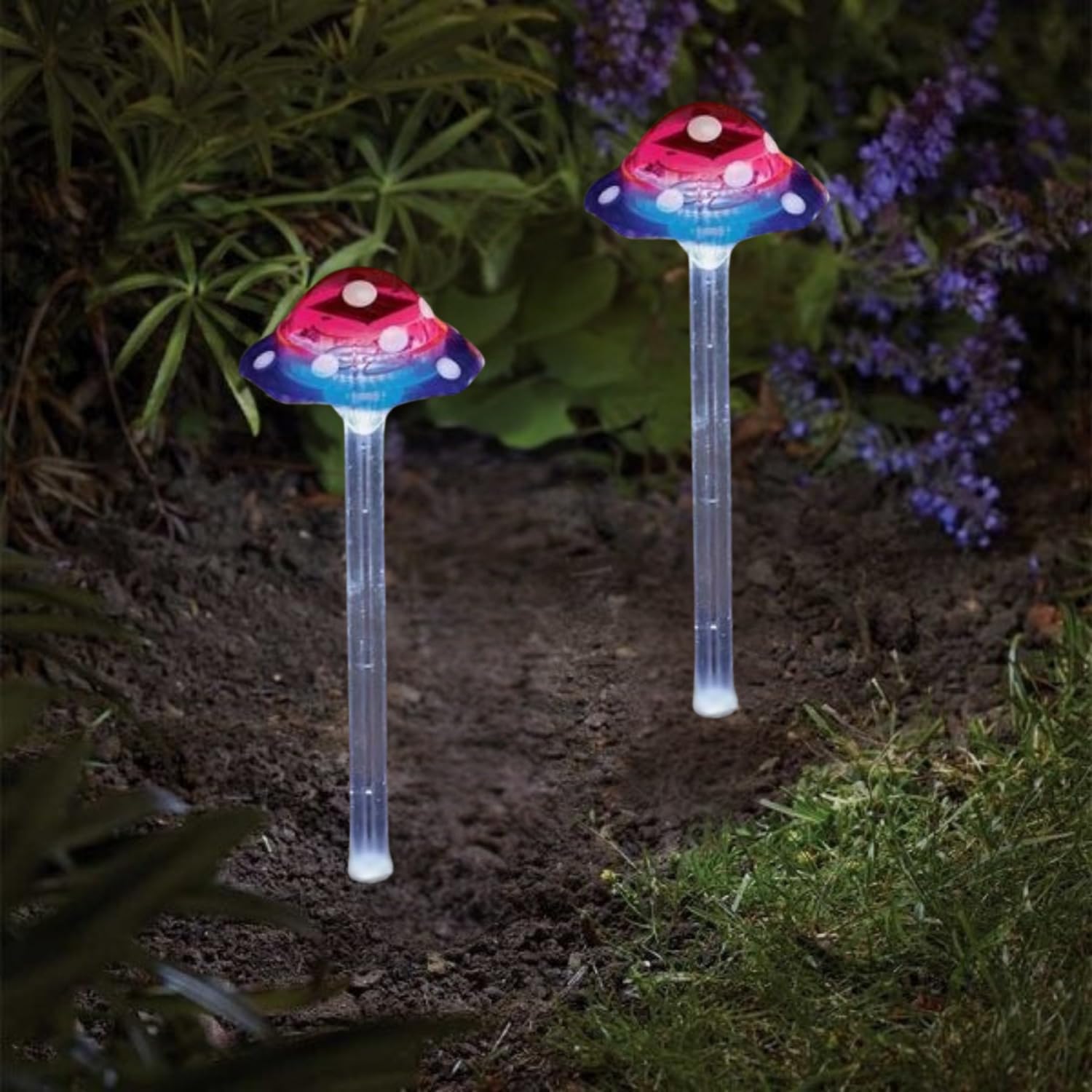 Garden Mile Purple Set Of 2 Large Mushroom Solar Lights Outdoor Garden Toadstool Stake Lights Waterproof Solar Powered Mushroom Ornaments Decorative Garden Pathway Lawn Lighting