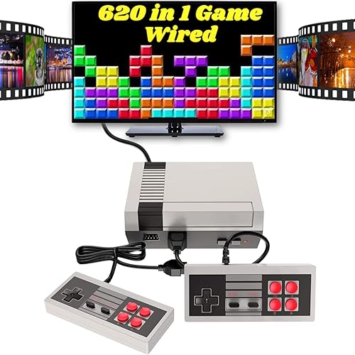 AKARSOLY Consola de juegos retro, mini consola de juegos Vidoe de mano clásica incorporada 620 juegos de edición clásica, salida AV y controladores