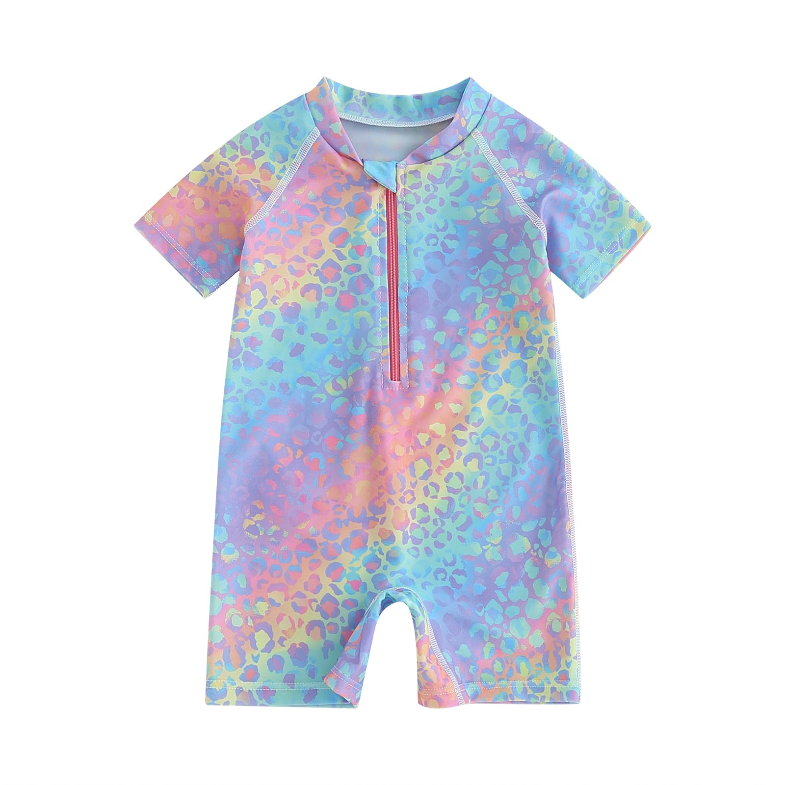 Toddler Baby Girl Swimsuit Floral Short Sleeve Zipper One Piece Rash Guard Romper Bathing Suit Beach Swimwear (US, Age, 2 Years, 3 Years, D-Pink)