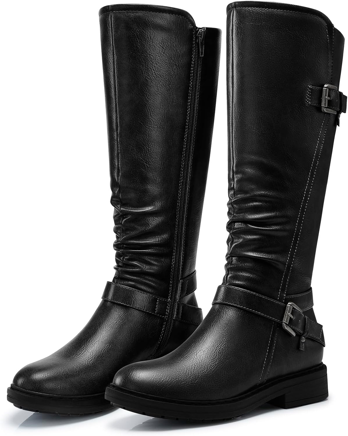 Product image of SHIBEVER Women's Knee High Boots Comfortable Round Toe Low Heel Tall Booties with Side Zipper Fall Winter Dressy Shoes