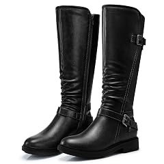 SHIBEVER Womens Knee High Boots Comfortable Round Toe Low Heel Tall Booties with Side Zipper Fall Winter Dressy