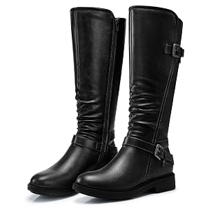 SHIBEVER Womens Knee High Boots Comfortable Round Toe Low Heel Tall Booties with Side Zipper Fall Winter Dressy