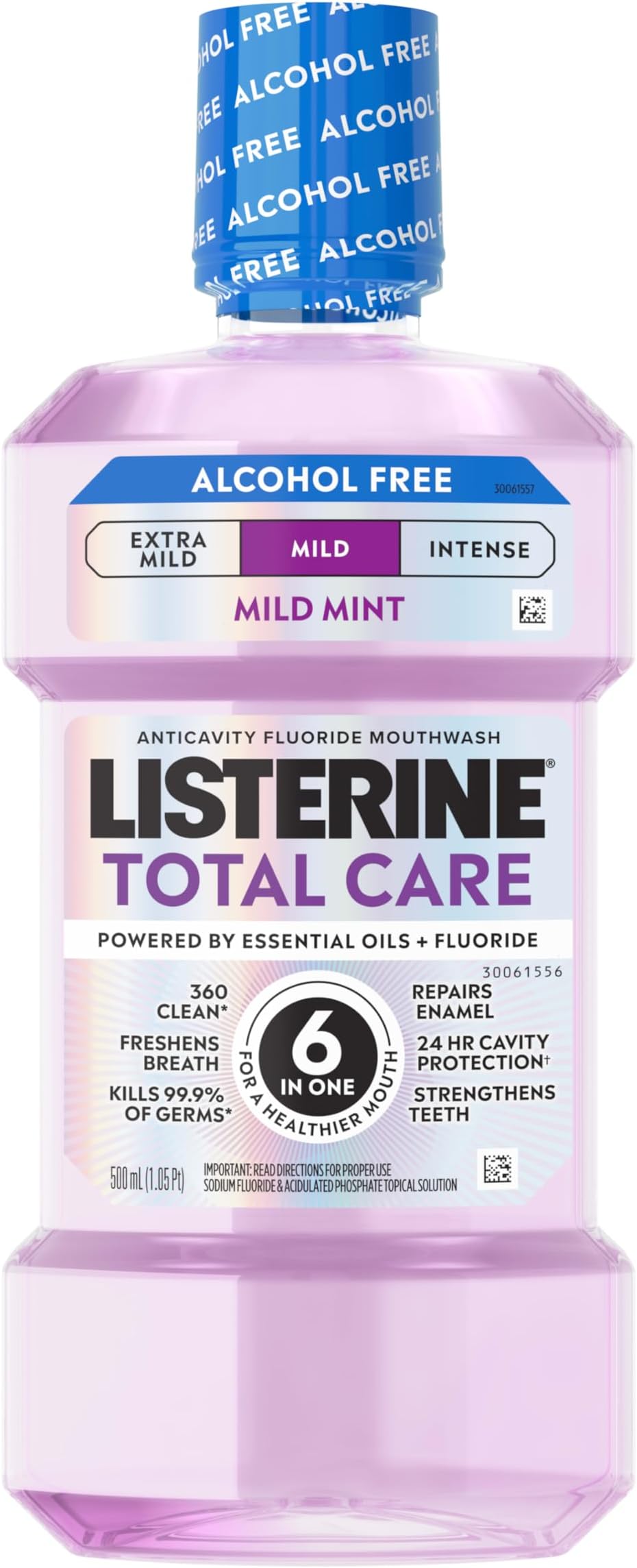 Total Care Alcohol-Free Anticavity Fluoride Mouthwash, 6 Benefit Oral Rinse to Help Kill 99% of Germs That Cause Bad Breath, Strengthen Enamel, Fresh Mint Flavor, 500 mL