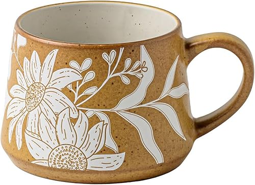 Miniatura 9 de Taza de cerámica para café con leche, bonita taza para mujeres, ideal para té verde o café, taza de cerámica pintada a mano con diseño floral (cian)