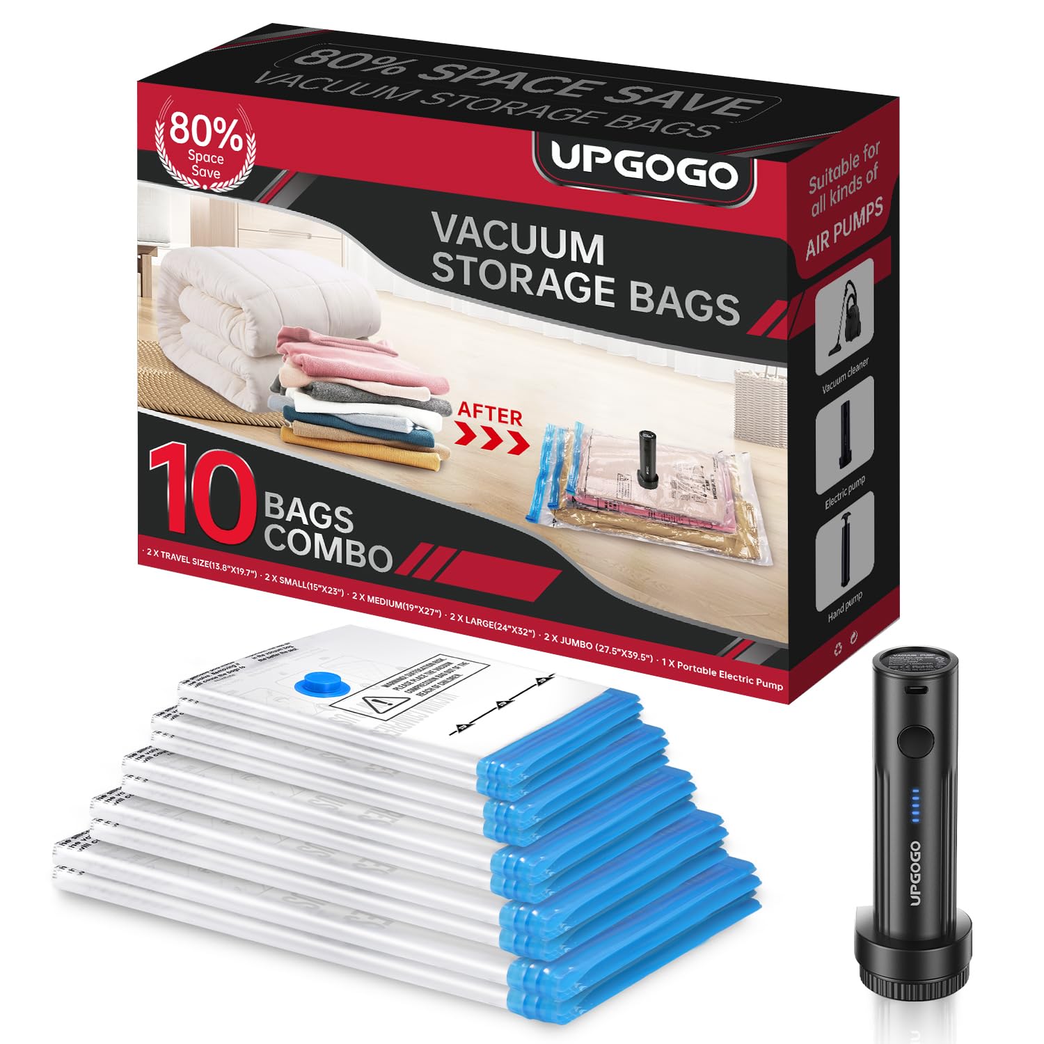 Vacuum Storage Bags with Portable Electric Pump Vacuum Seal Bags for Clothing Space Saver Bags Vacuum Travel Bags