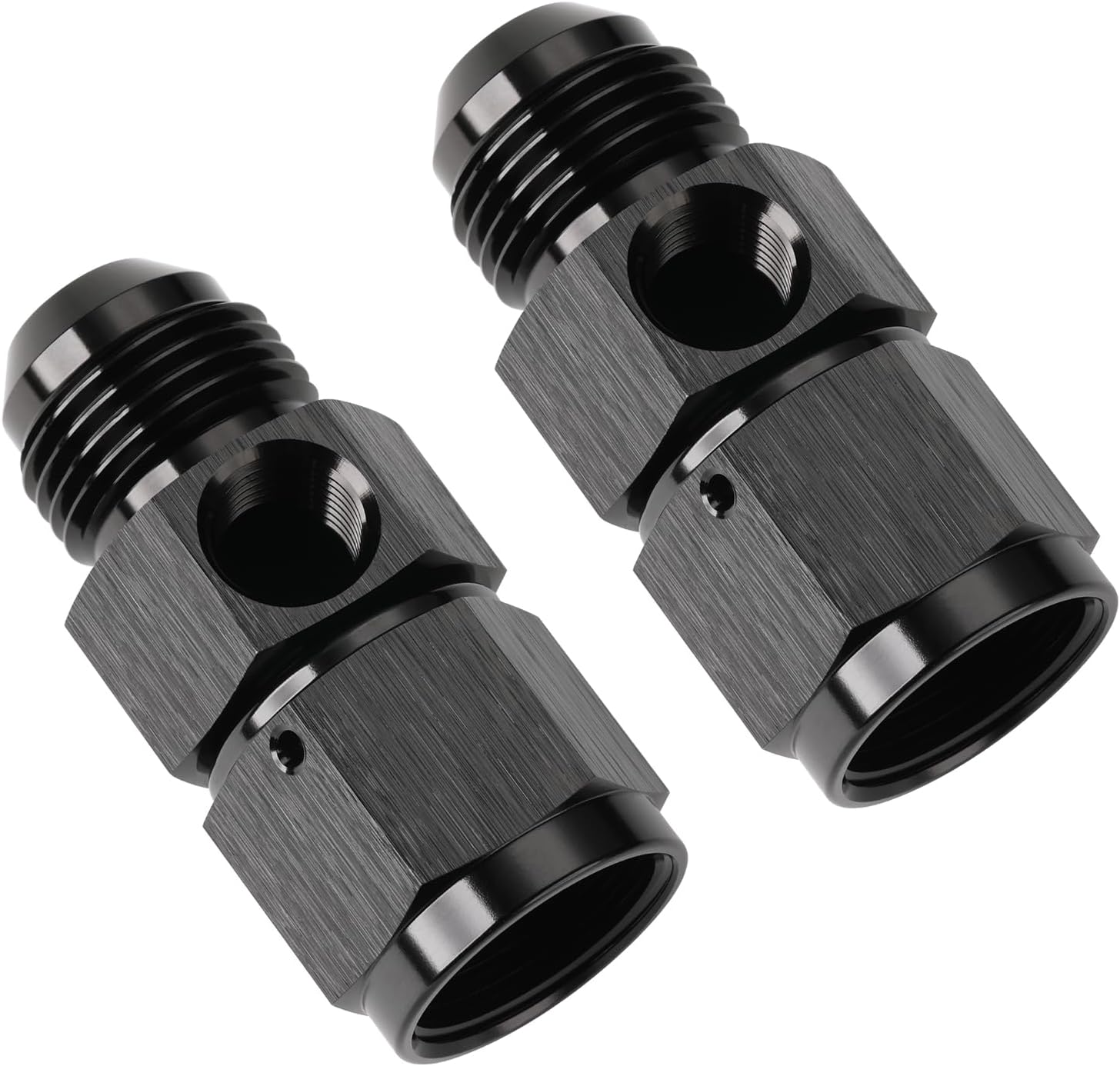 6AN Male to 6AN Female Fuel Pressure Gauge Take Off Fitting Adapter with 1/8 NPT Side Port Aluminum Black