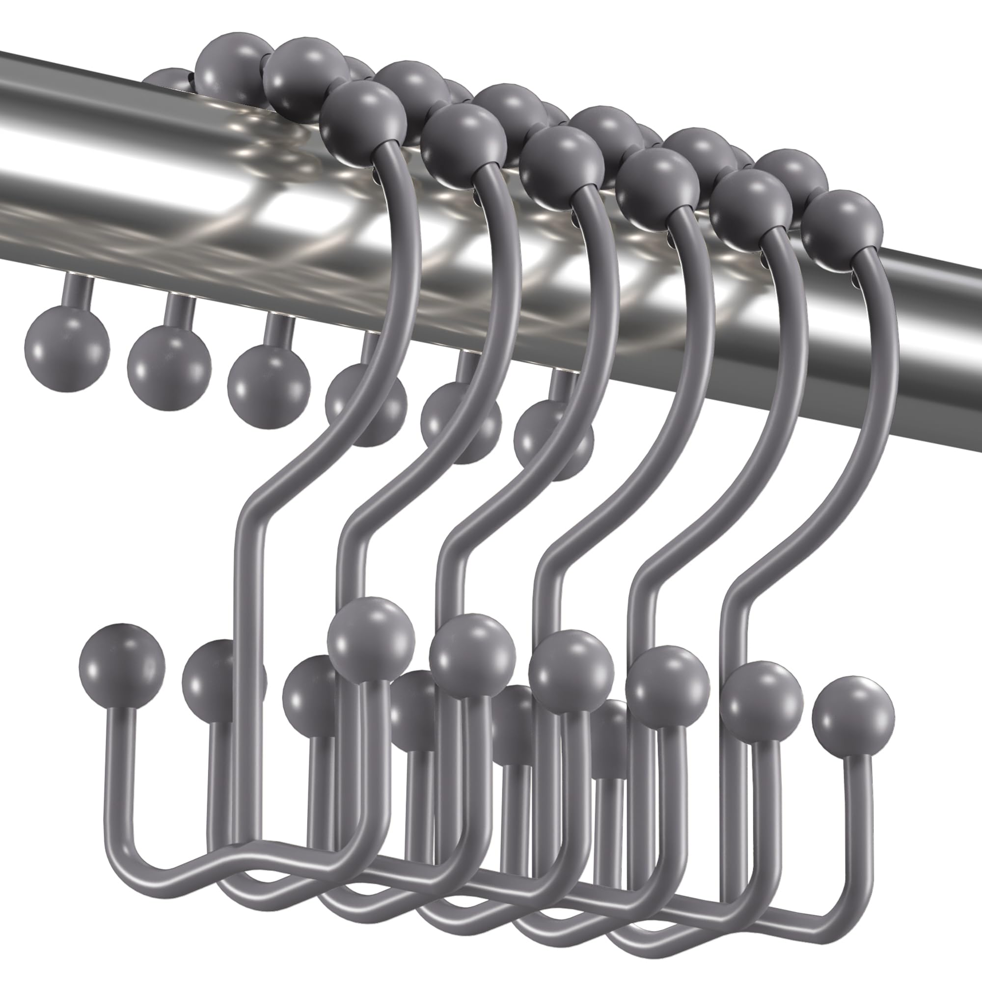 Titanker Shower Curtain Hooks Rings, Rust-Resistant Metal Double Glide Shower Hooks for Bathroom Shower Rods Curtains, Set of 12 Hooks - Neutral Gray