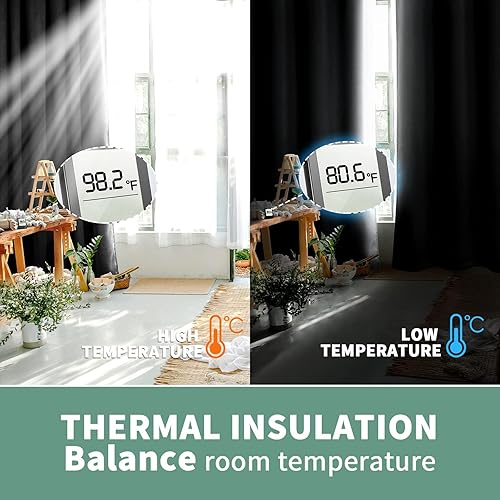 Miniatura 4 de Cortinas opacas negras para dormitorio de 63 pulgadas de largo, 2 paneles con aislamiento térmico insonorizado, cortinas oscuras gruesas y pesadas