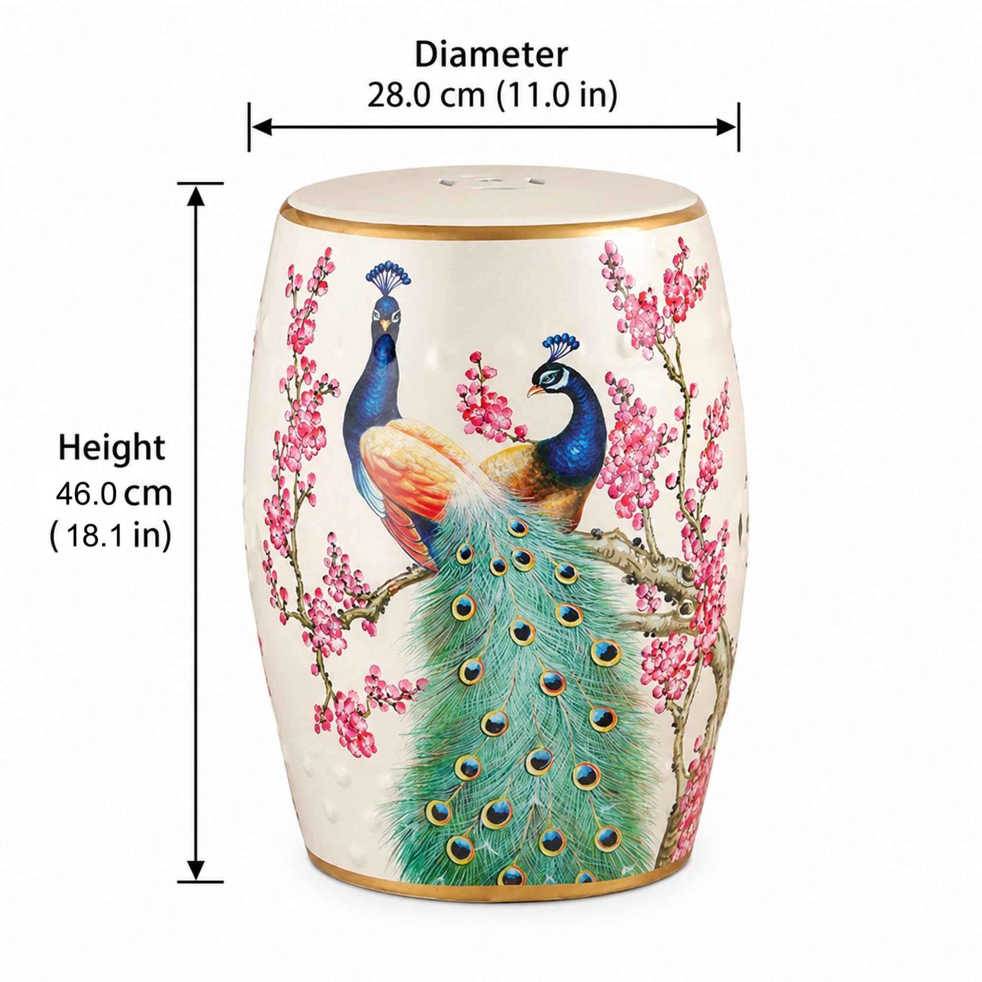 Sgabello tamburo ceramica Chinoiserie,sgabello decorativo ingresso giardino