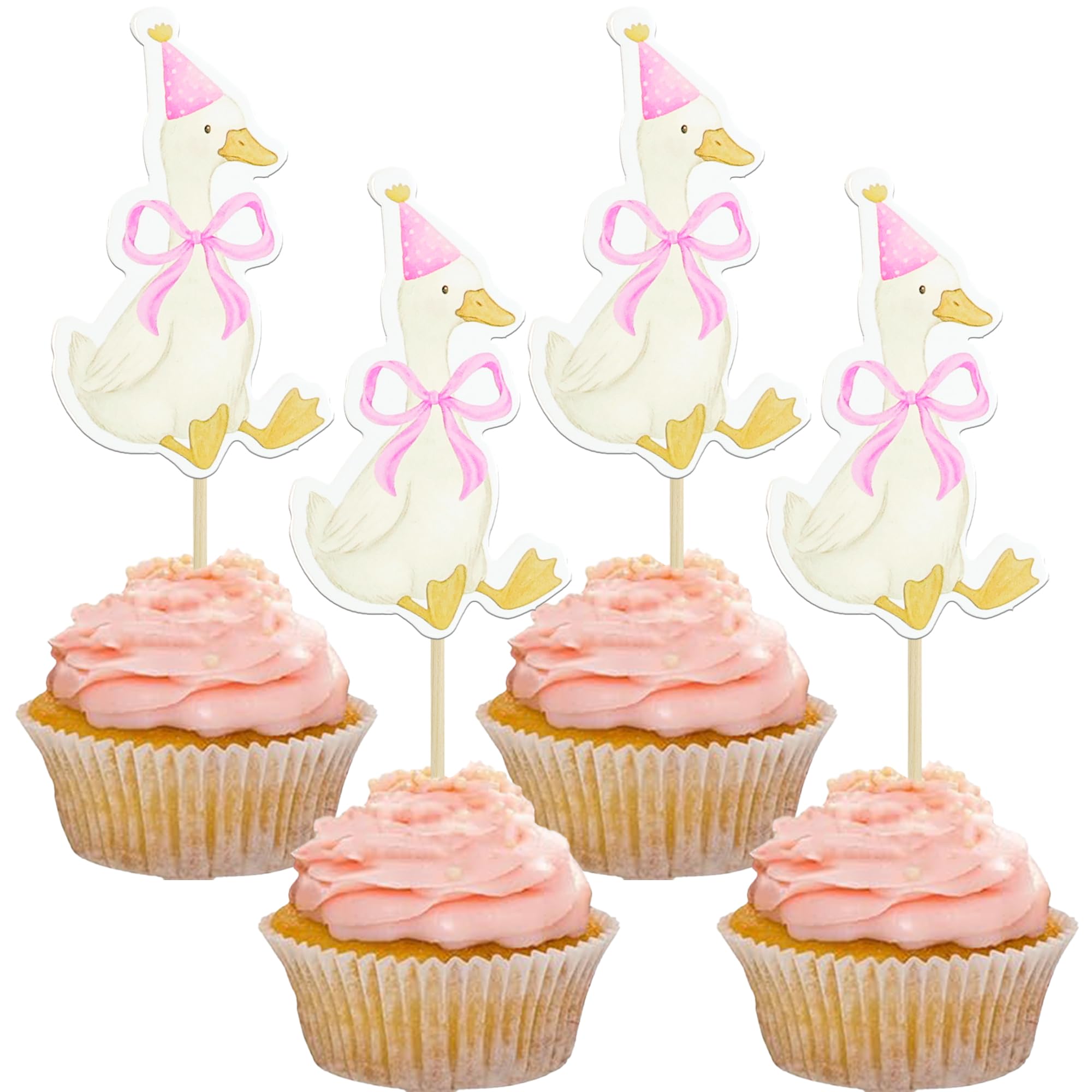 Gyufise 36Pcs Silly Goose Cupcake Toppers Birthday White Goose Baby Shower Theme Kids Baby Boy Girl Decorations Party Supplies for Baby Boy Girl Cake Decorations Birthday Party Supplies