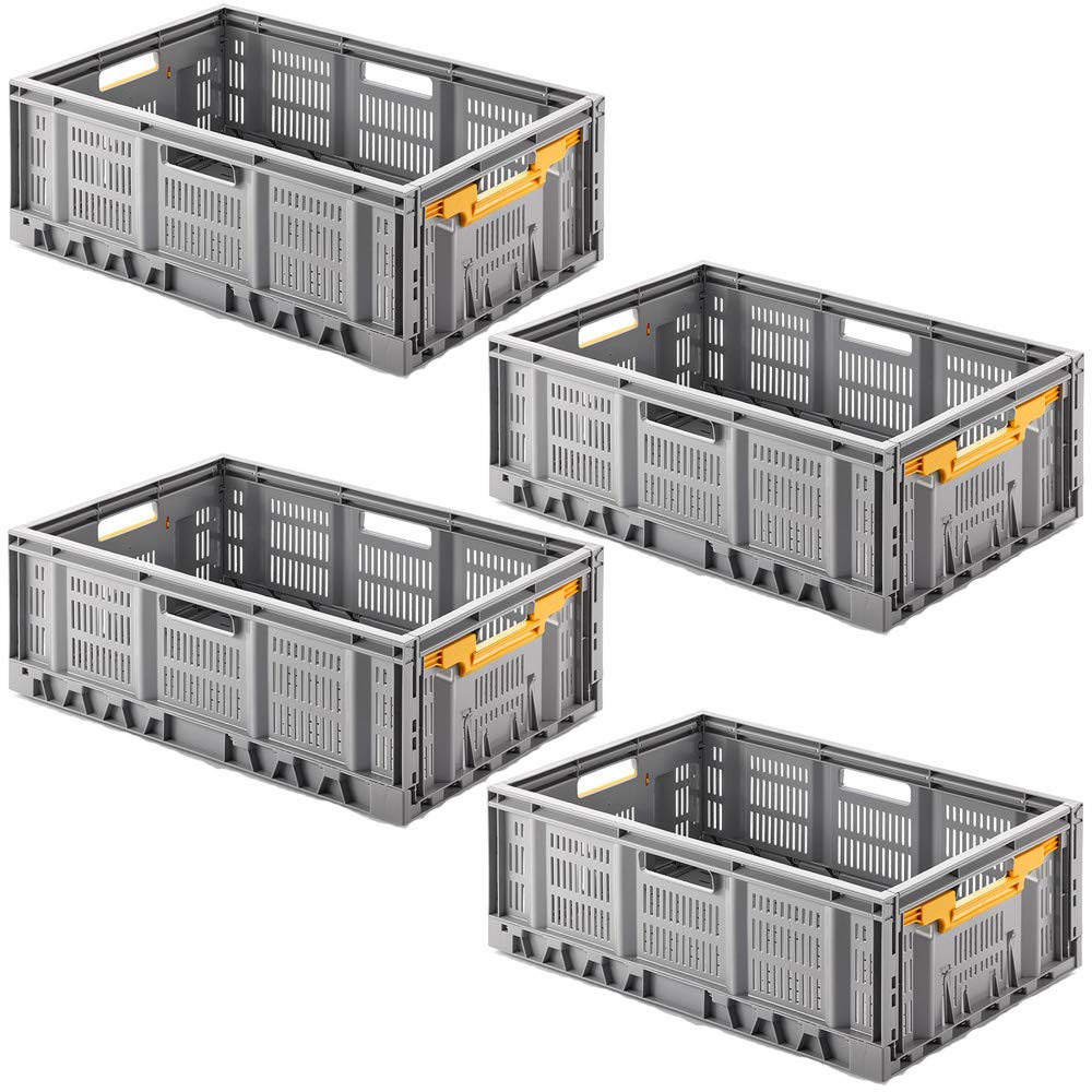 BRB 4x Gemüsekiste, LxBxH 600x400x233 mm, 46 Liter, klappbar, grau, Boden u. Wände durchbrochen