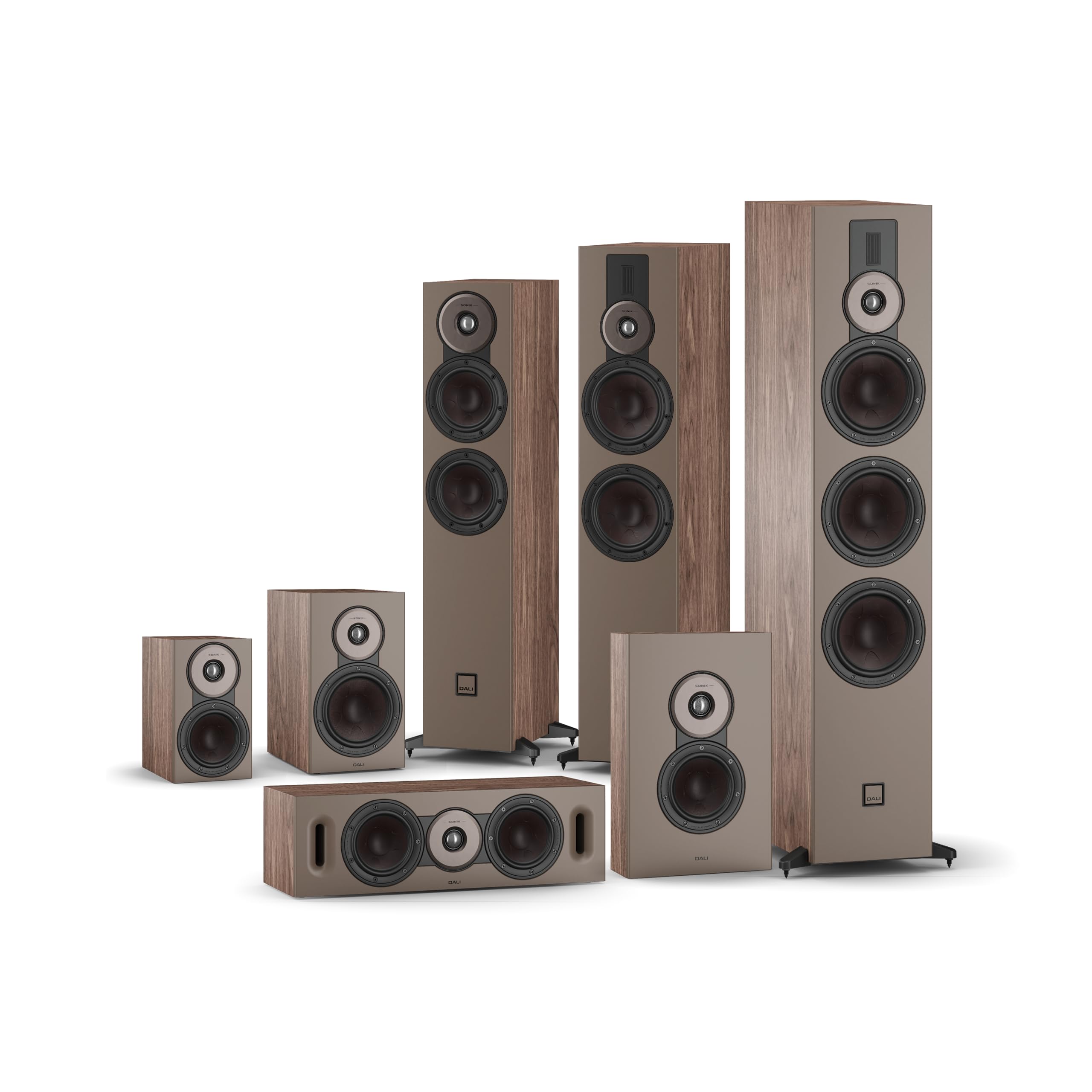 DALI SONIK 5 – Schlanker Standlautsprecher (Paar) mit 2 x 5¼″ Clarity Cone™ Tiefmitteltönern, 29 mm Gewebekalotte & SMC™ Technologie – Nussbaum
