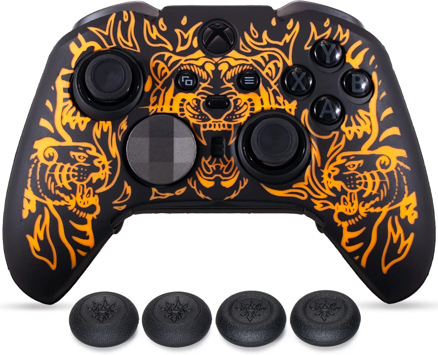 Silicone Skin for Xbox Elite Series 2 Controller x 1(Tiger Orange) with Exclusive Thumb Grips x 4