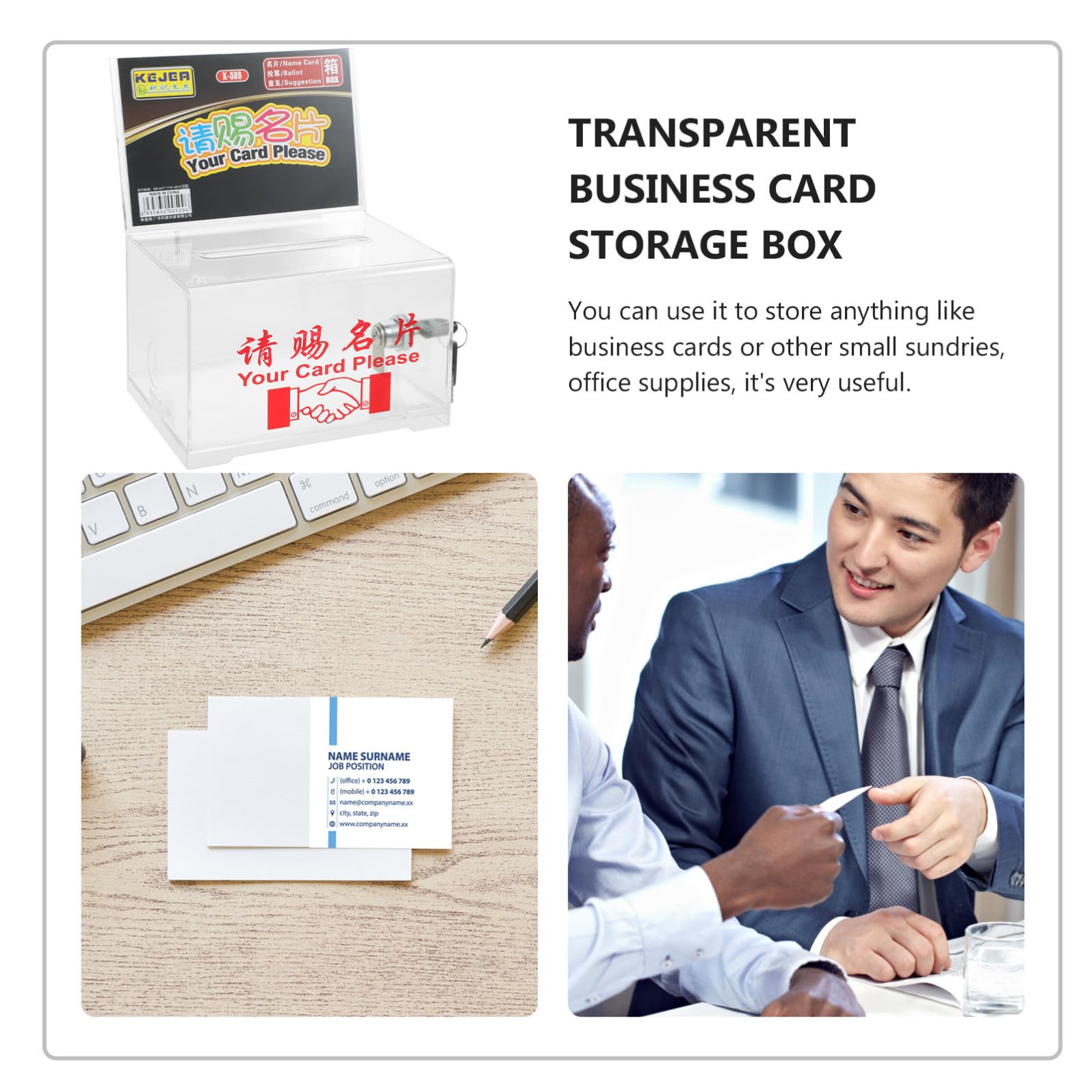 Ciieeo Porta Biglietti Da Visita Con Serratura Scatola Porta Carte Multifunzione Materiale Di Design Trasparente Resistente e Sicuro Per Uso Lungo Termine