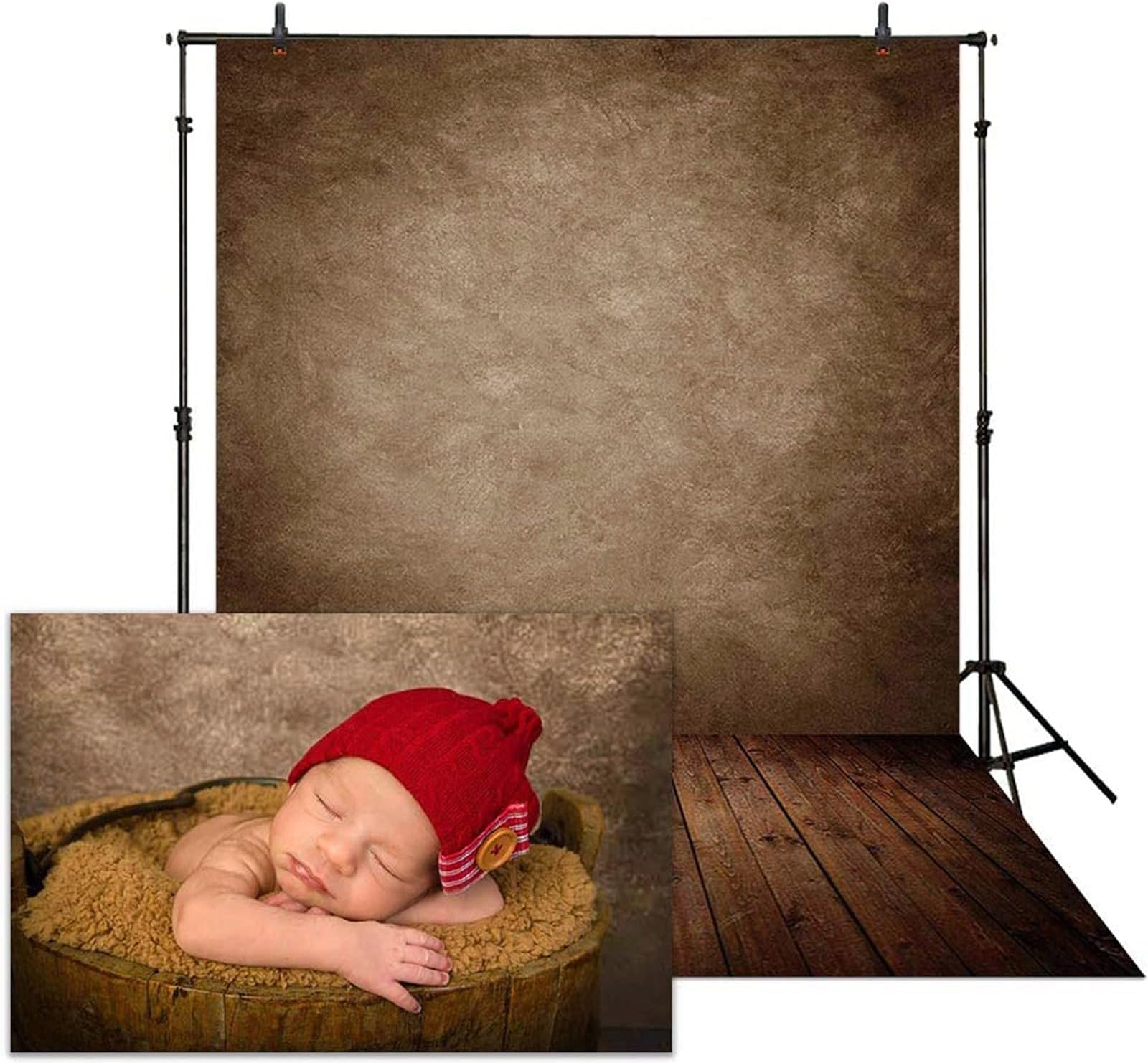 Allenjoy 5x7ft Soft Fabric Brown Wall with Wooden Floor Photography Backdrop Newborn Baby Photoshoot Abstract Portraits Photo Photographer Background Props