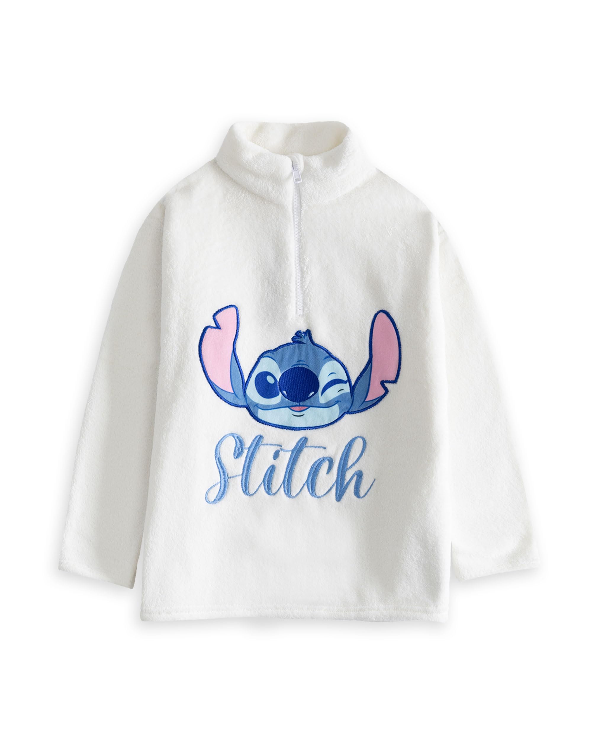 Disney Lilo i Stitch Dziewczęcy - różowy komplet piżamowy z długim rękawem i nogawkami, 3 części | Przyjemny polar z postacią Stitcha | Zapinana na zamek piżama do spania
