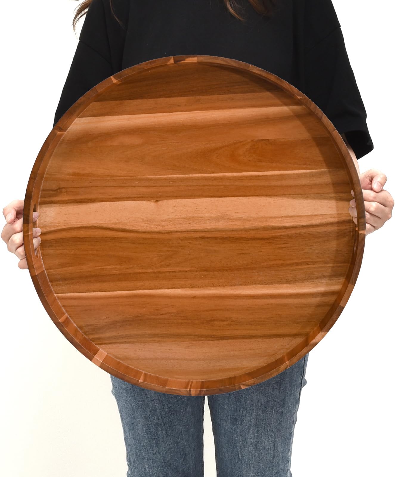 Amazon.com: 20 Inch Extra Large Round Serving Tray HeavyDuty Acacia ...