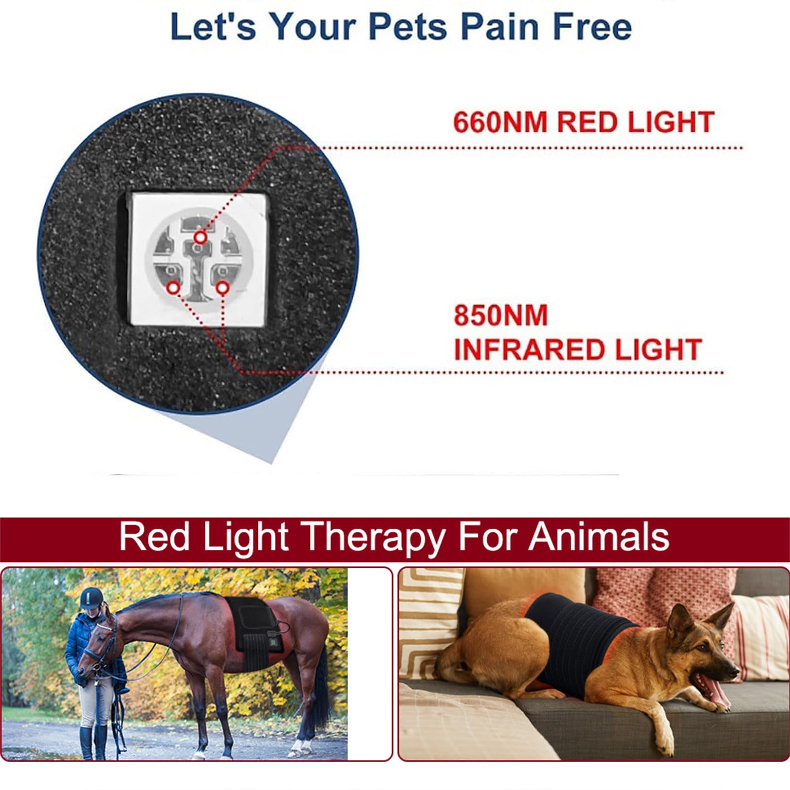 Cinturón De Terapia De Luz Roja For Mascotas, 120 Uds. LED De 660nm Y 850nm, Dispositivos De Luz Infrarroja Cercana, Envoltura Portátil For Perros, Alivio Del Dolor De Gatos