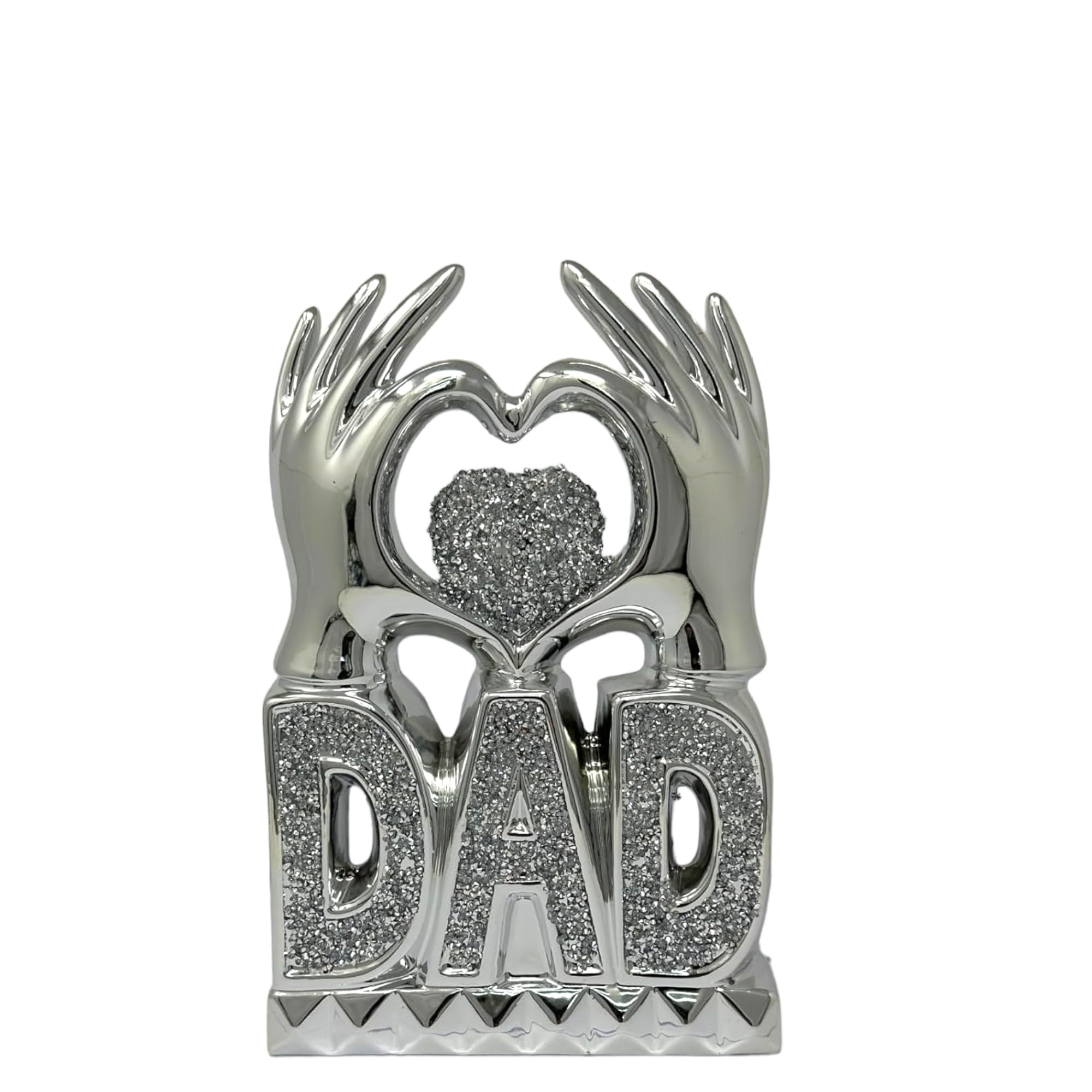 SEGOY Decorative Heart Hand Sculpture, Silver Crushed Diamond with Crystal Accents, 31cm Tall, Gift for Mum & Dad Decoration (Dad)