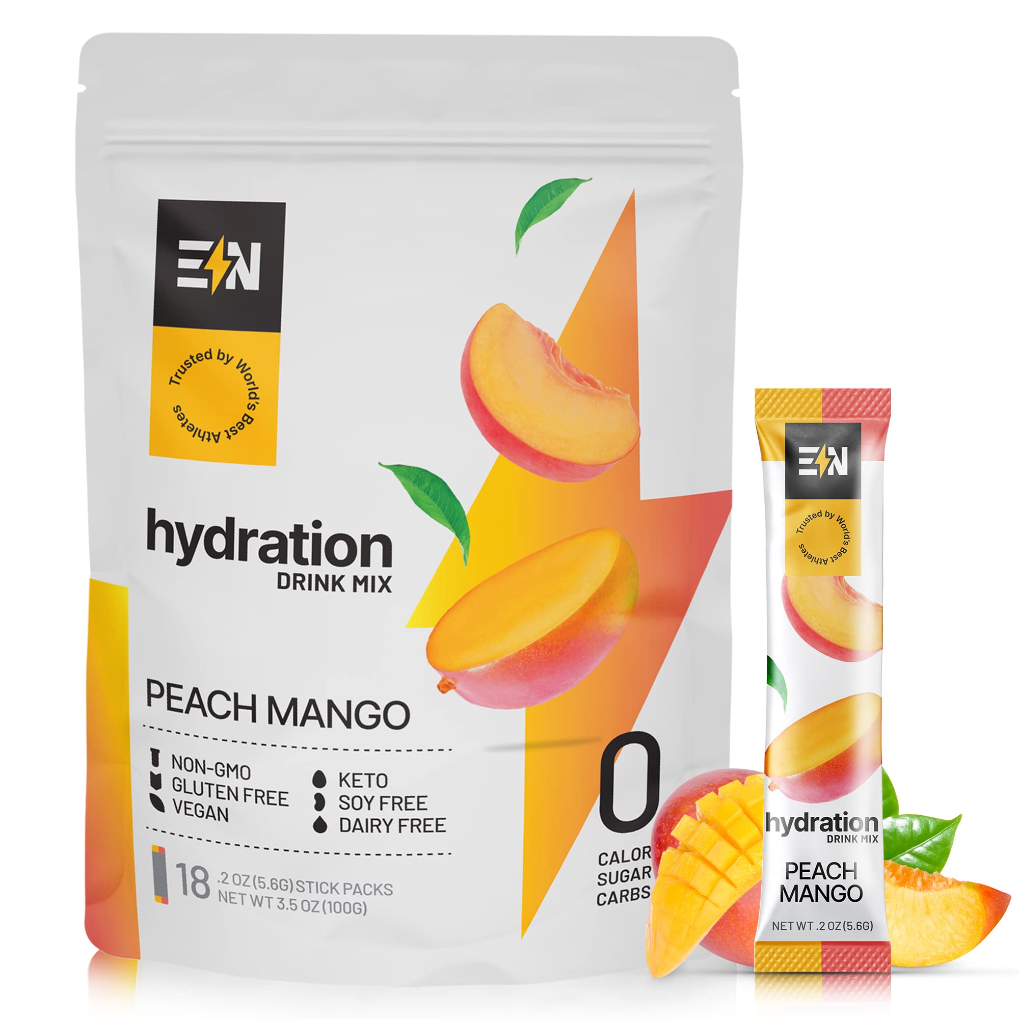 Sugar-Free Electrolyte Powder Packets - Peach Mango - Keto Hydration Packets with Magnesium, Potassium & Sodium - Zero Calorie, Vegan, Non-GMO, Gluten-Free - 18 Single Servings