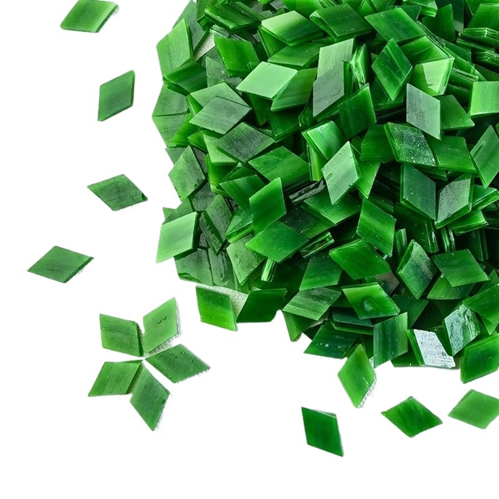 Mosaic Pieces 115g/4oz (Approx. 200pcs) Rhombic Mica Mosaic Tiles Translucent Micaceous Tile DIY Craft Materials Candleholder/Lampshade/Window for Home Garden Decoration Art Projects(Green-Deep)