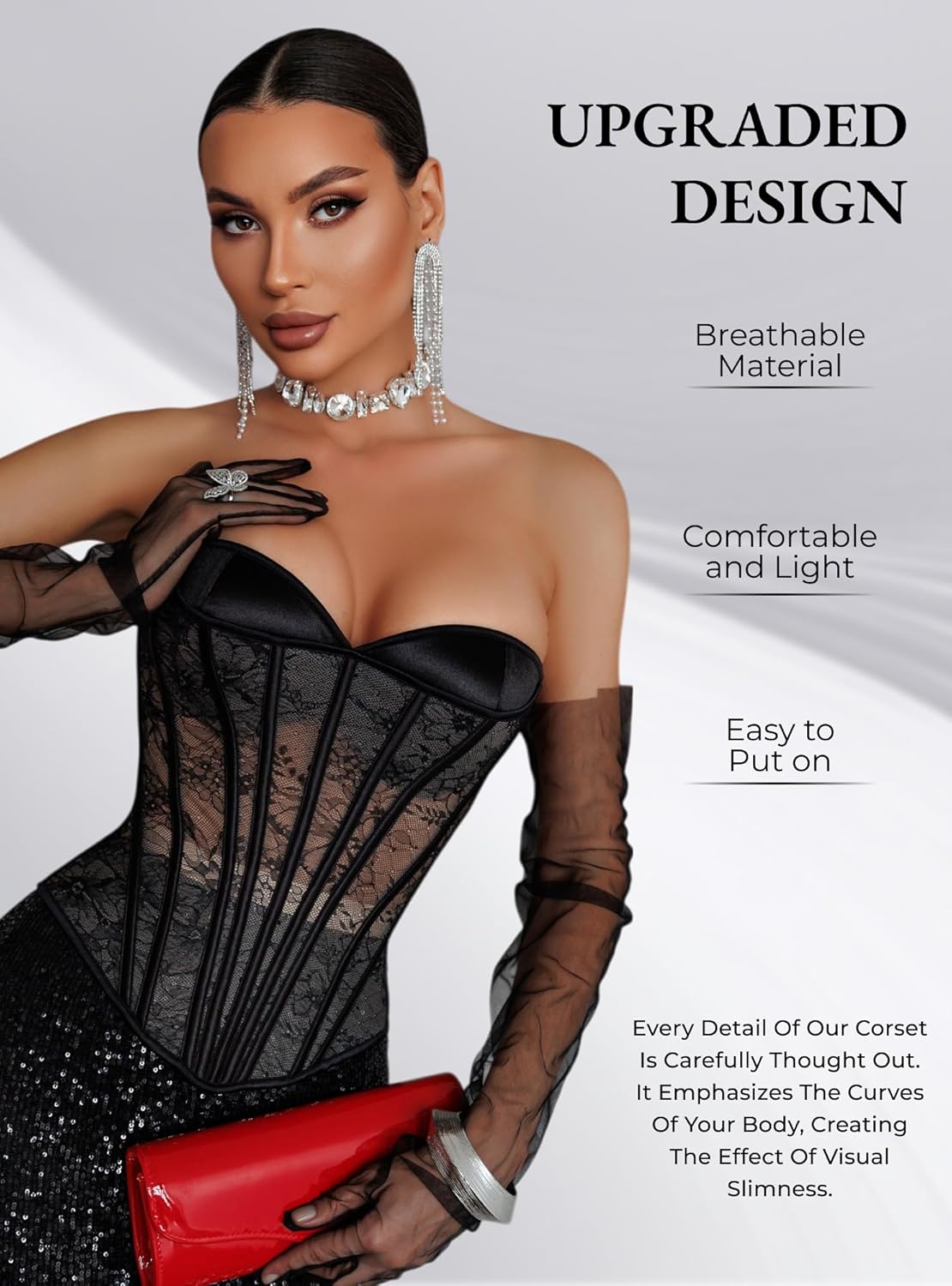 Overbust Corset Top for Women - 15 Steel Boned Lace Up Bustier Perfect Corset for Bridal Wedding or Cosplay