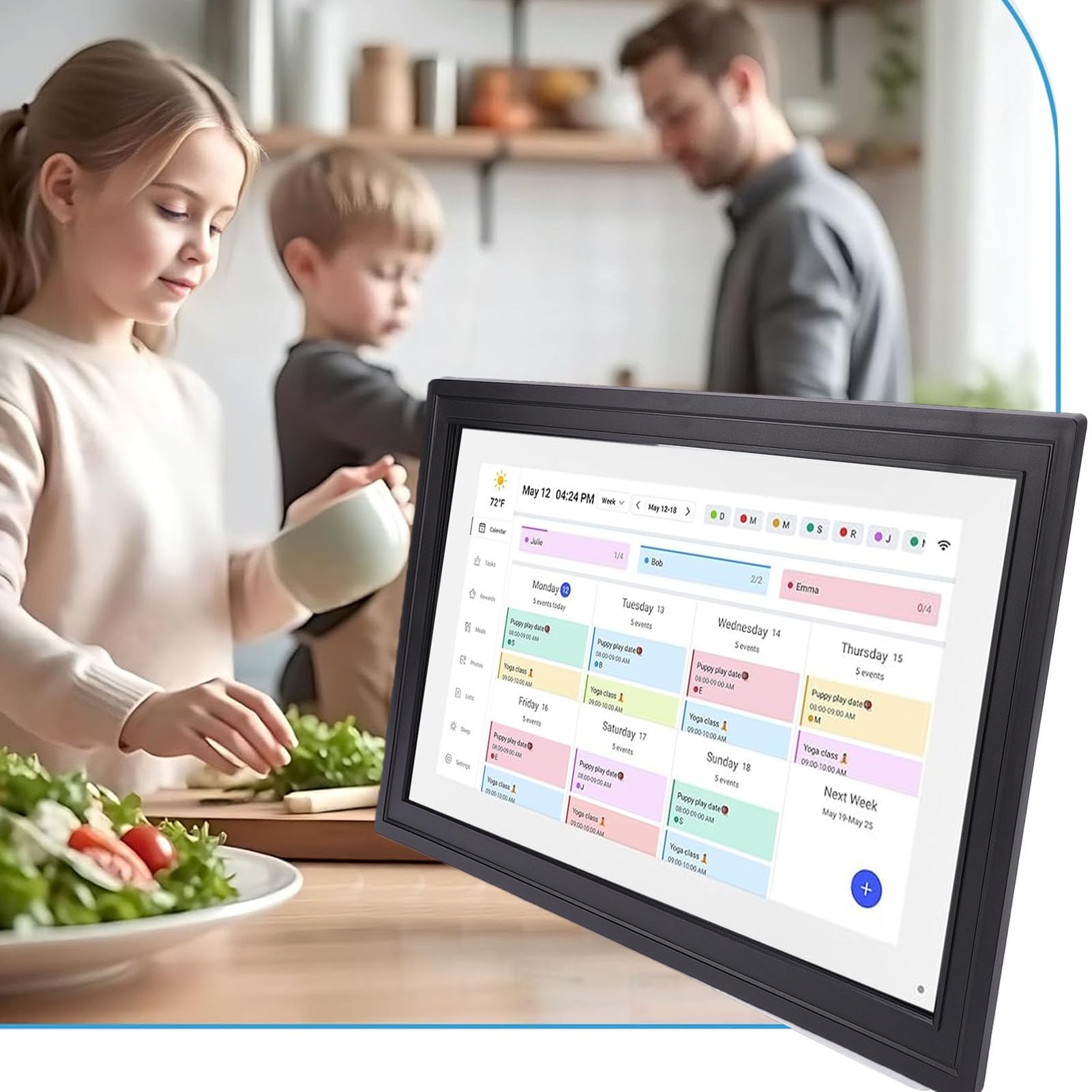 Jectse 21,5 Zoll Intelligenter Digitaler Kalender, Interaktiver Touchscreen-Familienplaner mit WiFi-Synchronisierung, App-Steuerung für Familienpläne, Hausarbeiten, Essensplanung (EU-Stecker)