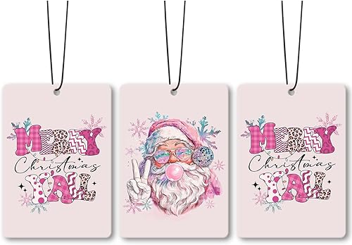 Ambientador de coche Pink Merry Christmas Y'all Santa, accesorios de 3 piezas, ambientadores colgantes de preppy para decoración para armario y