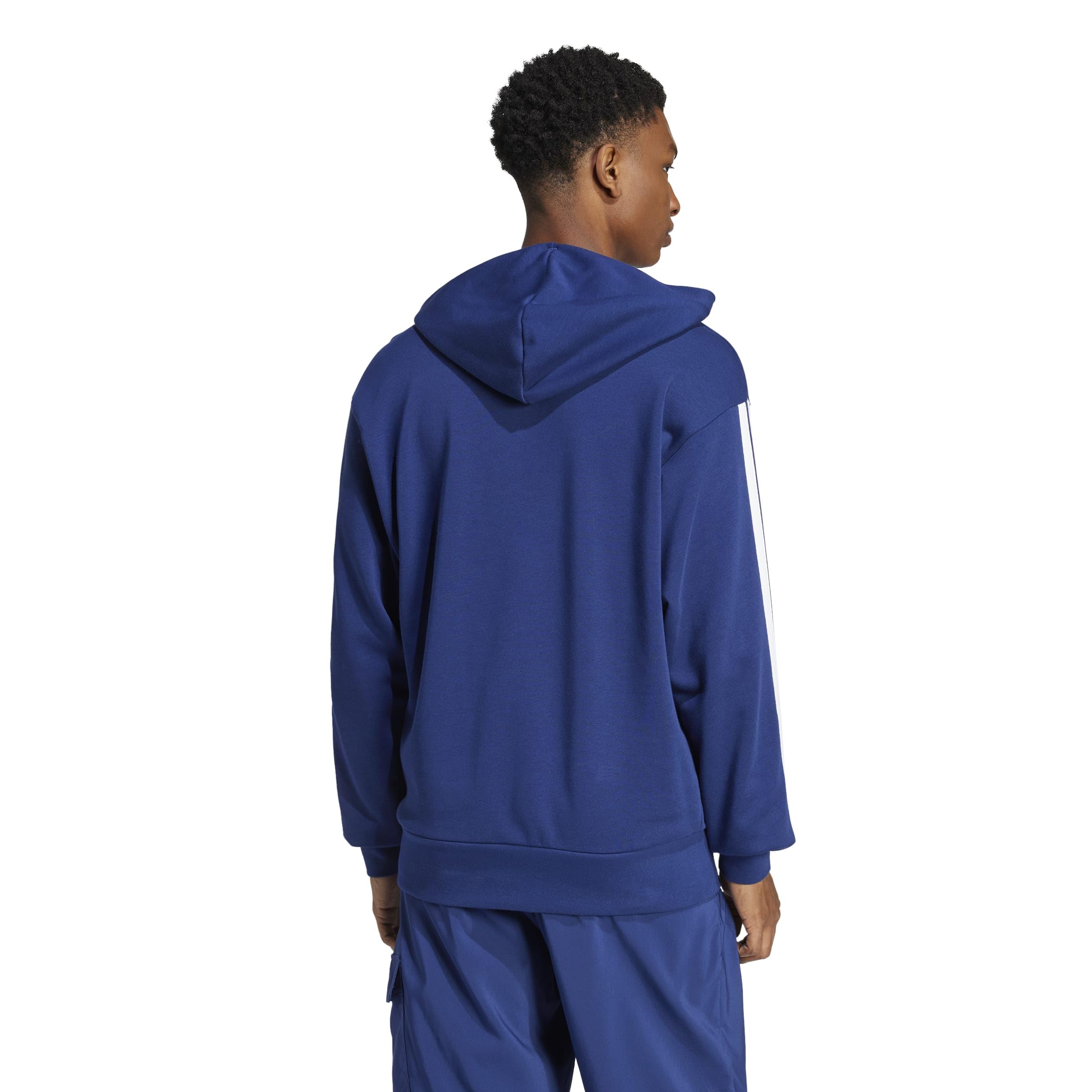 adidas Mężczyźni ESSENTIAL THREE STRIPES FRENCH TERRY HOODIE, dark blue/white, S
