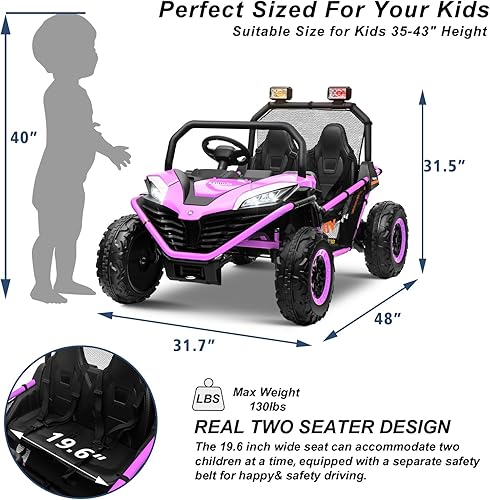 Miniatura 7 de ALINUX Vehículo UTV de 2 plazas, 24 voltios, 10 AH, auto eléctrico para niños, marco de metal, pedal de freno y gas, neumáticos EVA, Bluetooth,